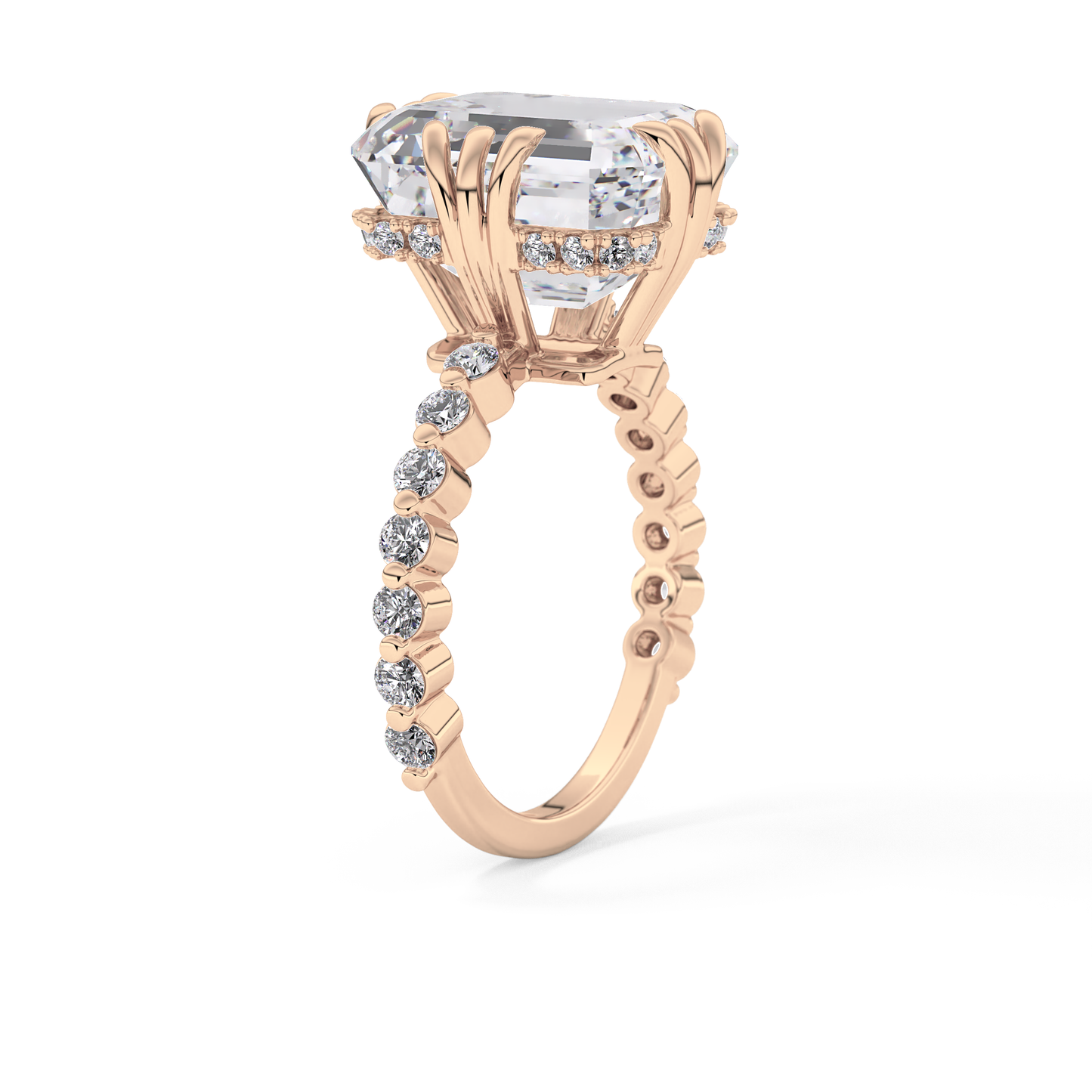 Emerald Cut 7.74 Carat Moissanite Ring – Hidden Halo & Pave Setting in Gold