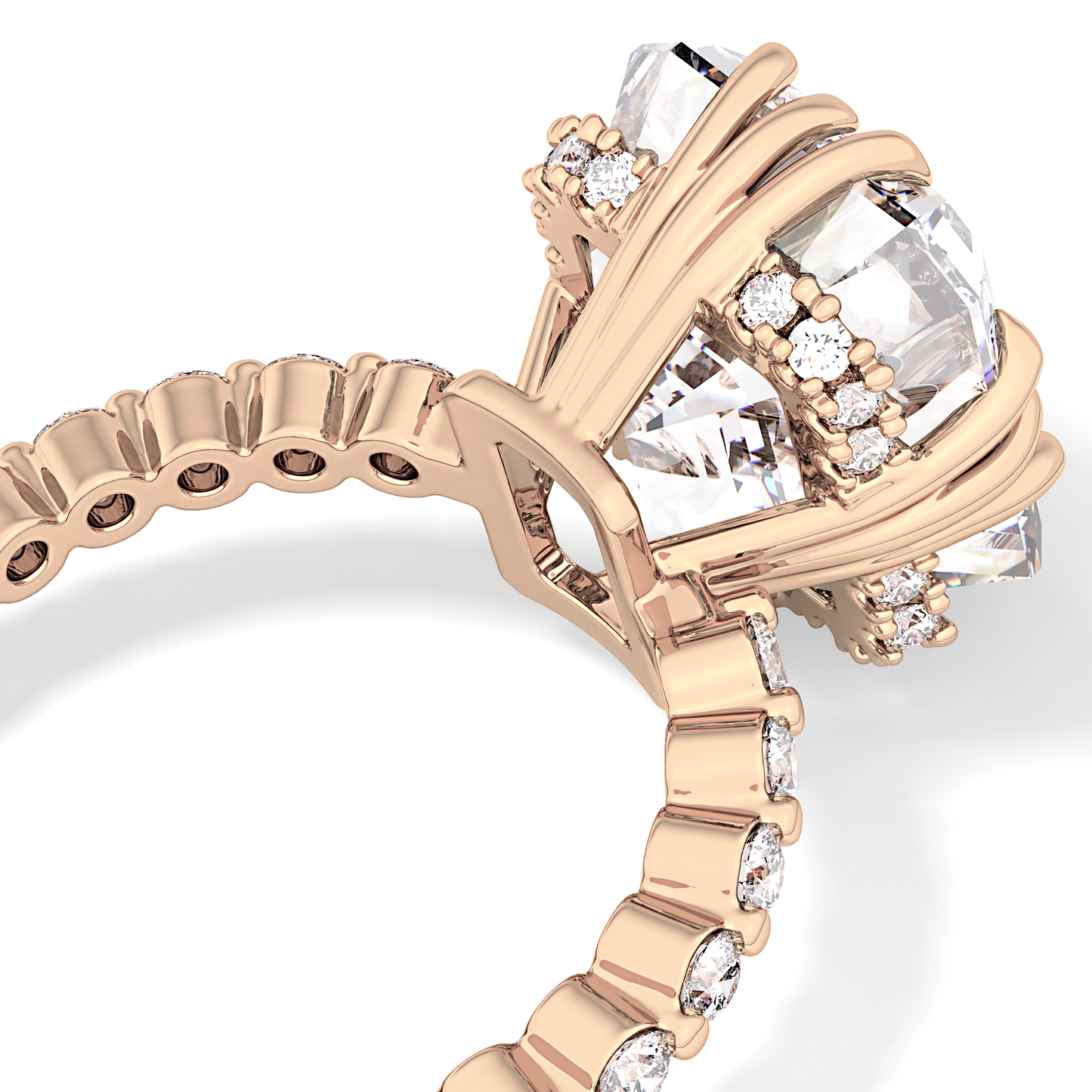 Emerald Cut 7.74 Carat Moissanite Ring – Hidden Halo & Pave Setting in Gold