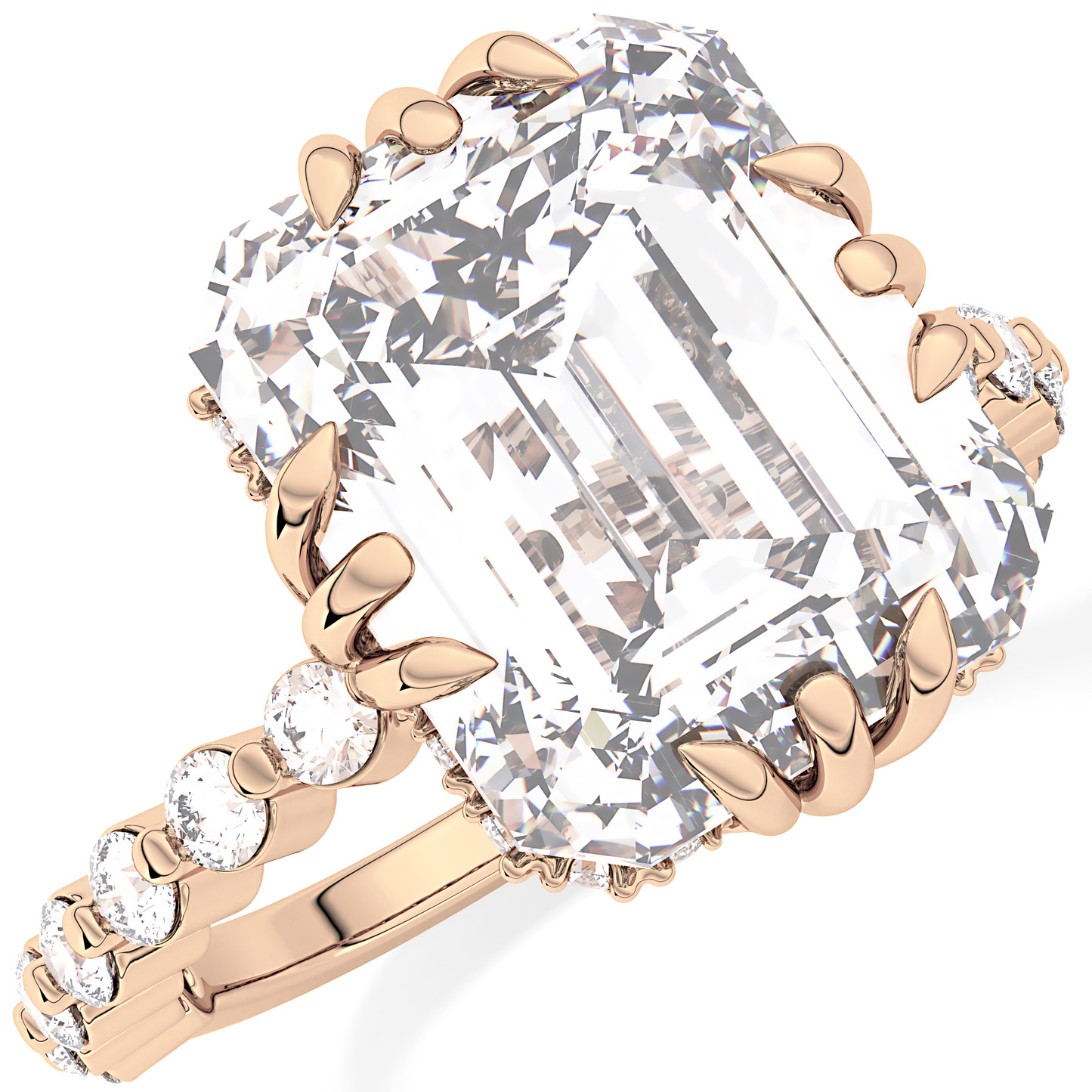 Emerald Cut 7.74 Carat Moissanite Ring – Hidden Halo & Pave Setting in Gold