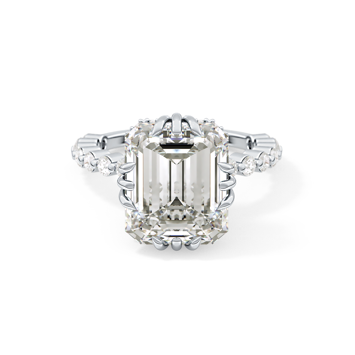 Emerald Cut 7.74 Carat Moissanite Ring – Hidden Halo & Pave Setting in Gold