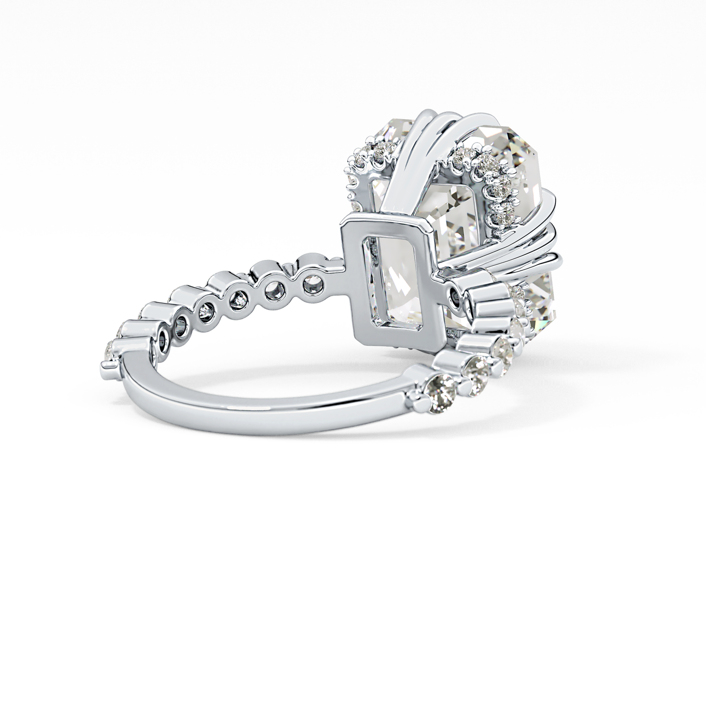 Emerald Cut 7.74 Carat Moissanite Ring – Hidden Halo & Pave Setting in Gold