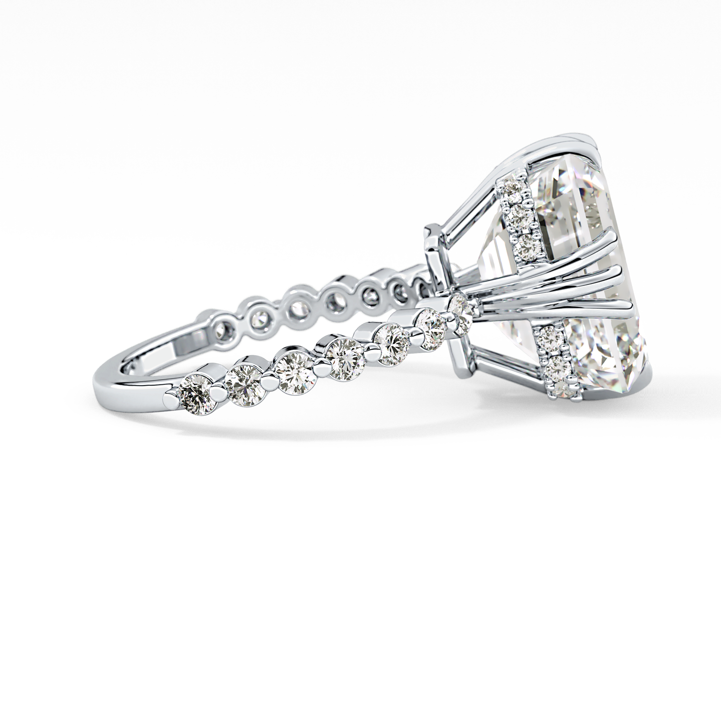 Emerald Cut 7.74 Carat Moissanite Ring – Hidden Halo & Pave Setting in Gold