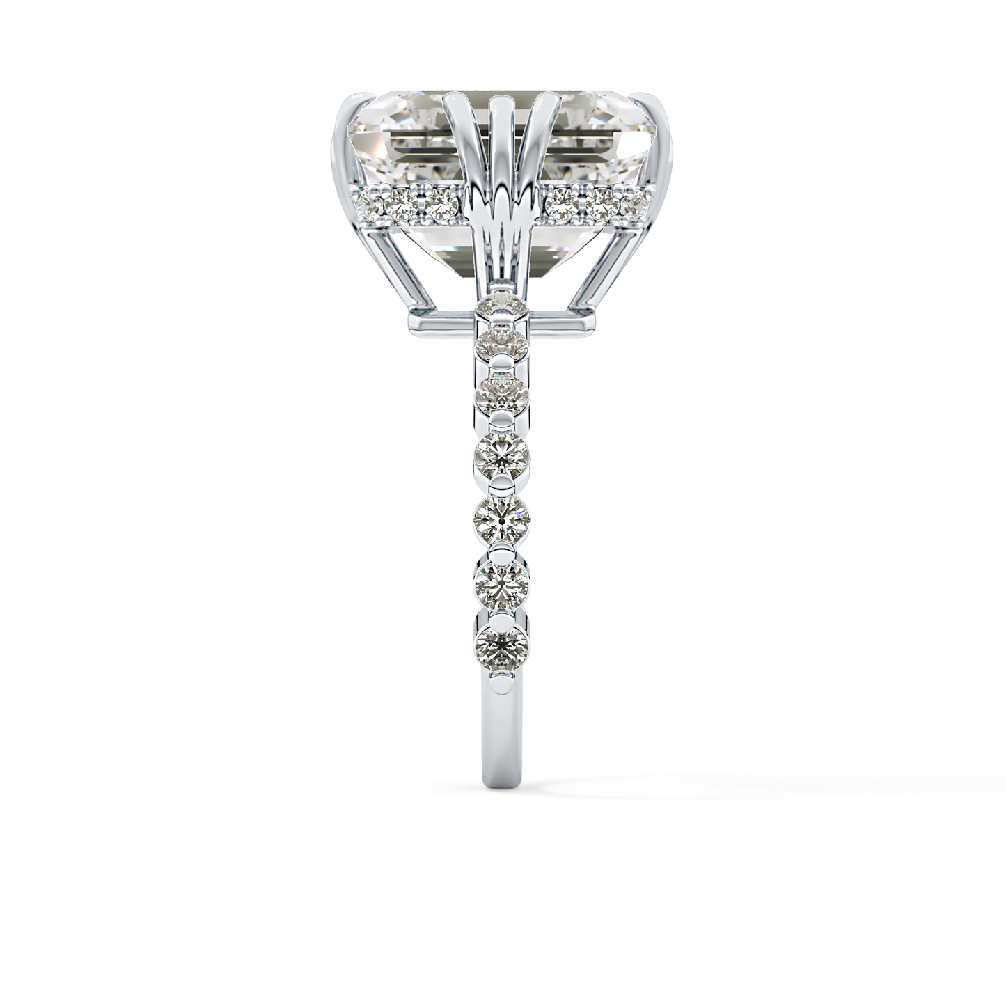 Emerald Cut 7.74 Carat Moissanite Ring – Hidden Halo & Pave Setting in Gold