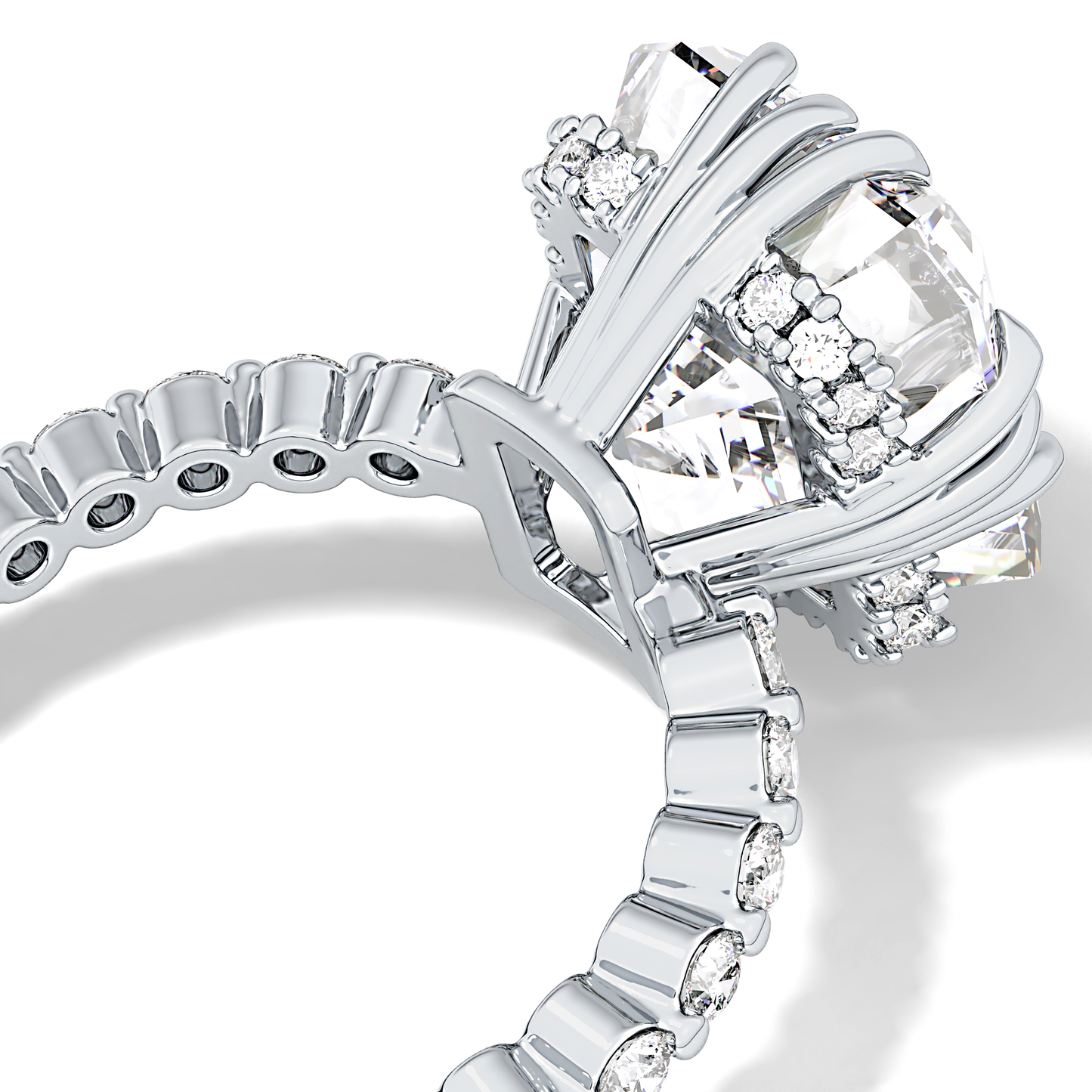 Emerald Cut 7.74 Carat Moissanite Ring – Hidden Halo & Pave Setting in Gold