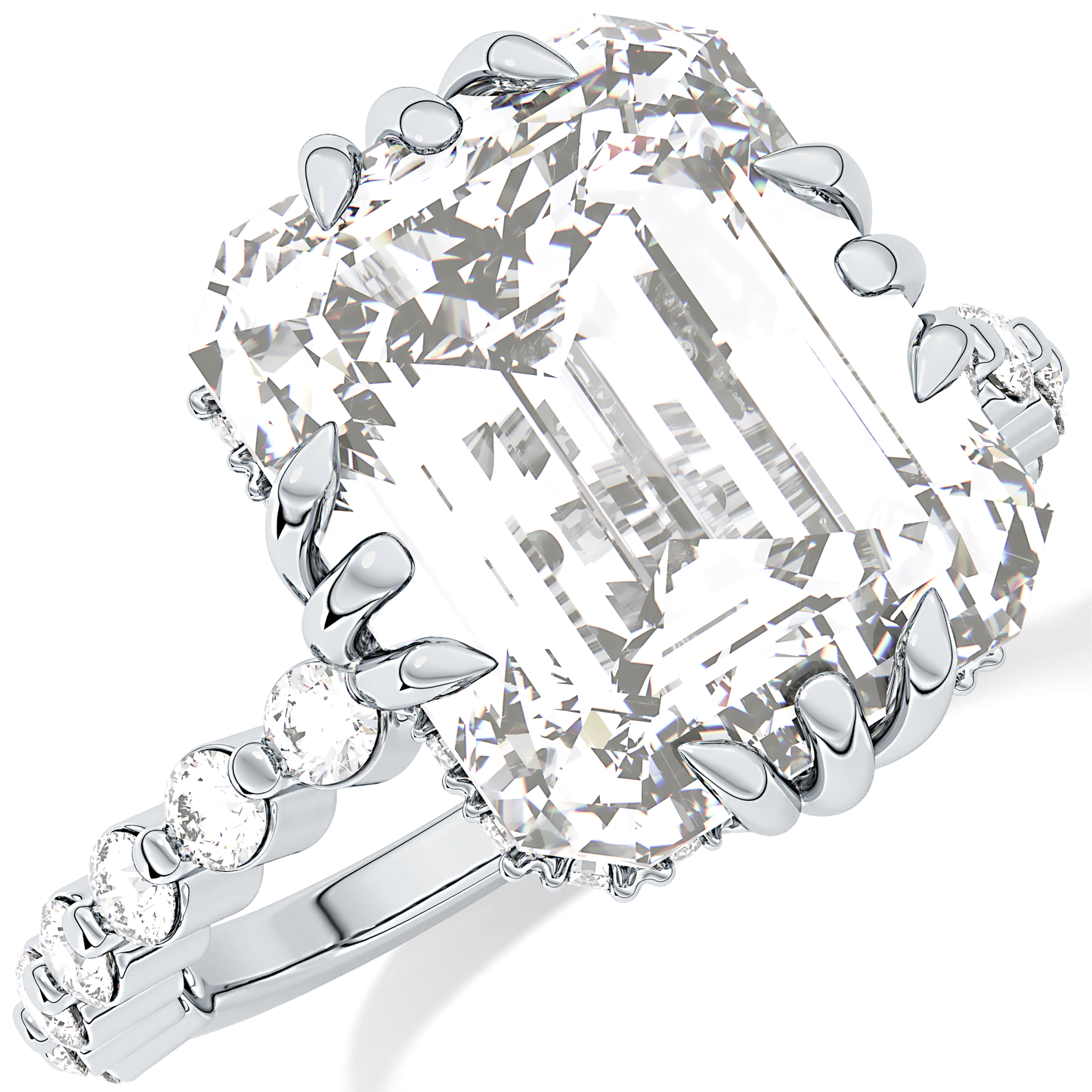 Emerald Cut 7.74 Carat Moissanite Ring – Hidden Halo & Pave Setting in Gold