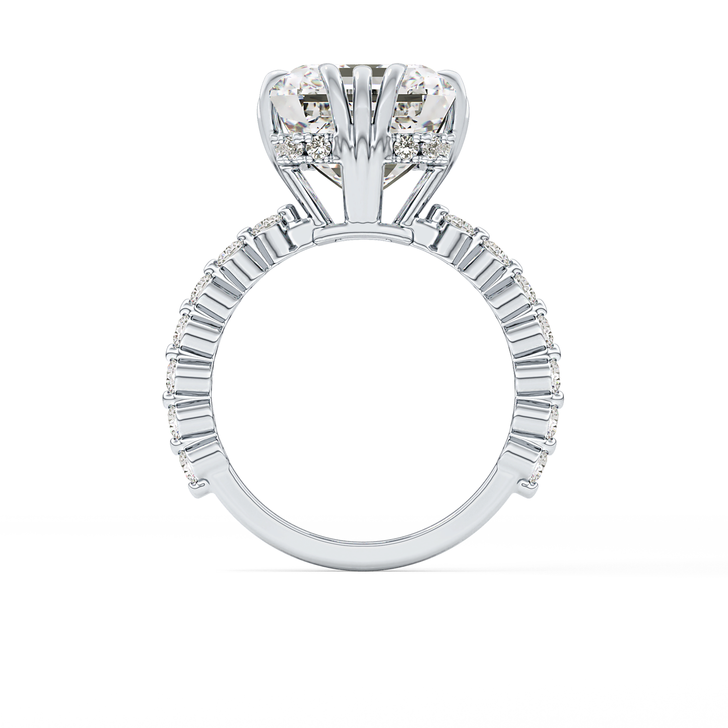 Emerald Cut 7.74 Carat Moissanite Ring – Hidden Halo & Pave Setting in Gold