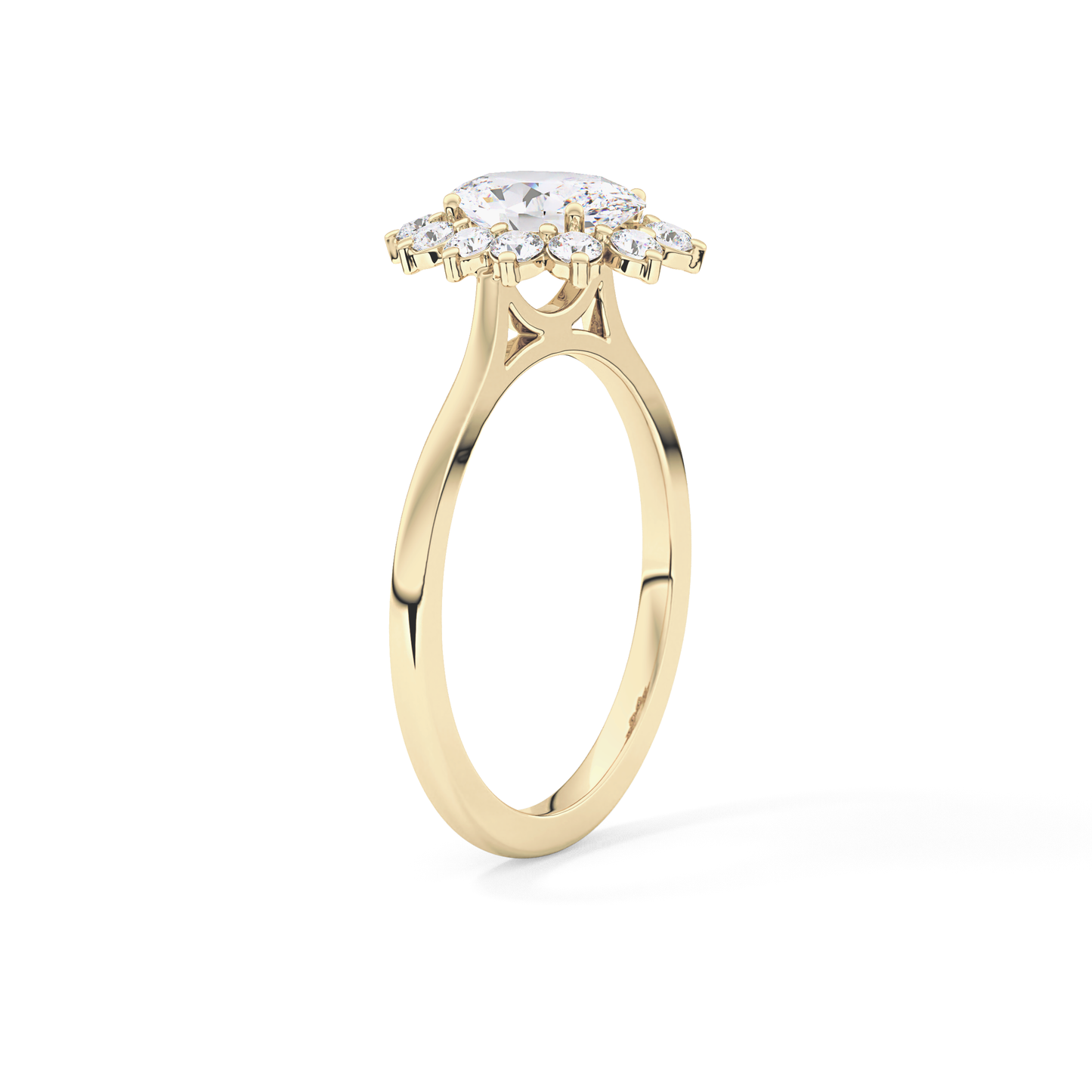 Oval Cut 0.91 Carat Moissanite Ring – Halo Setting in Gold