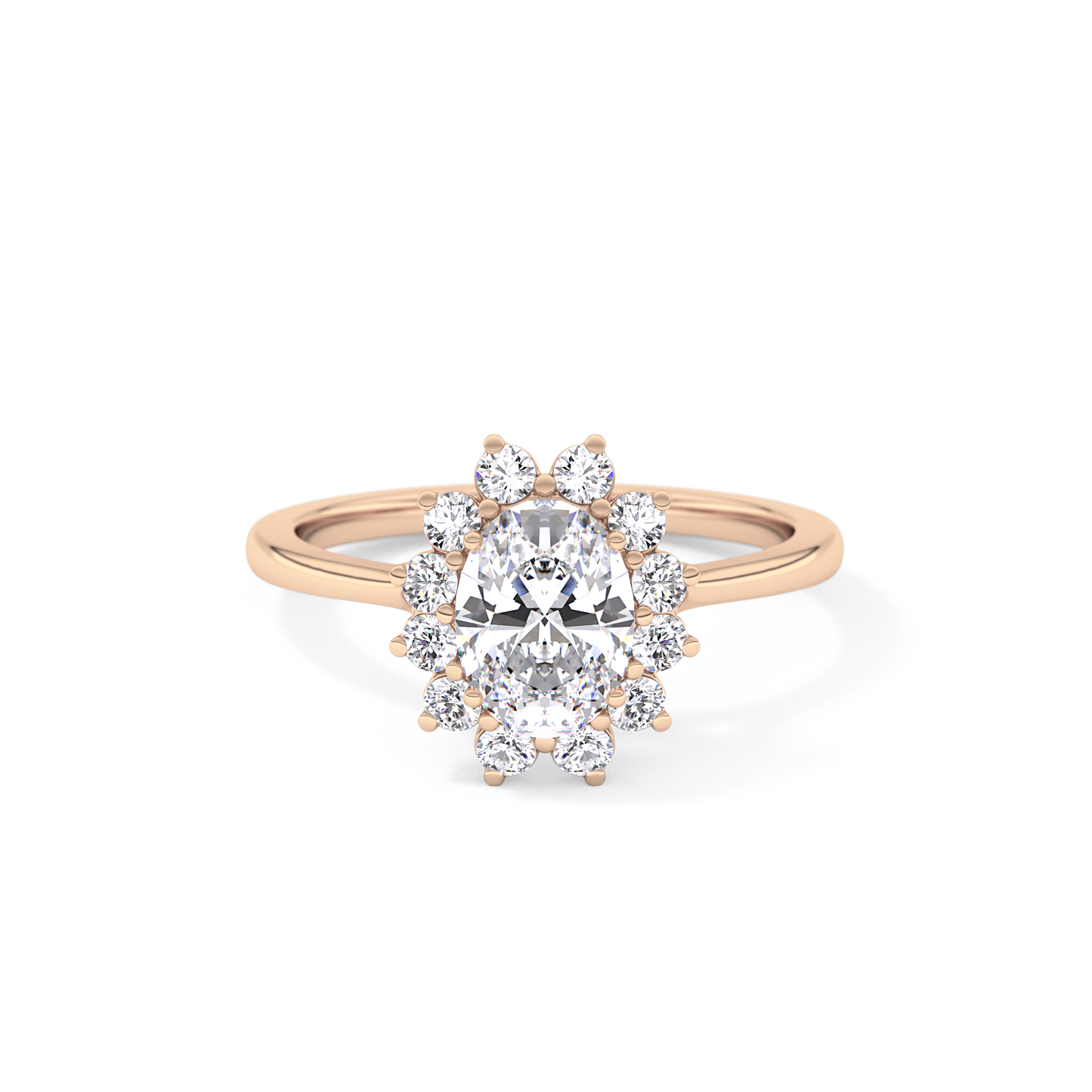 Oval Cut 0.91 Carat Moissanite Ring – Halo Setting in Gold
