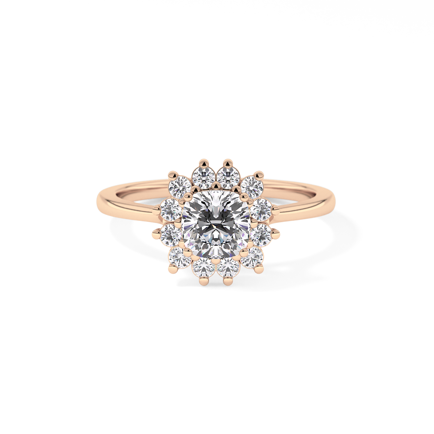 Cushion Cut 0.86 Carat Moissanite Ring – Halo Setting in Gold