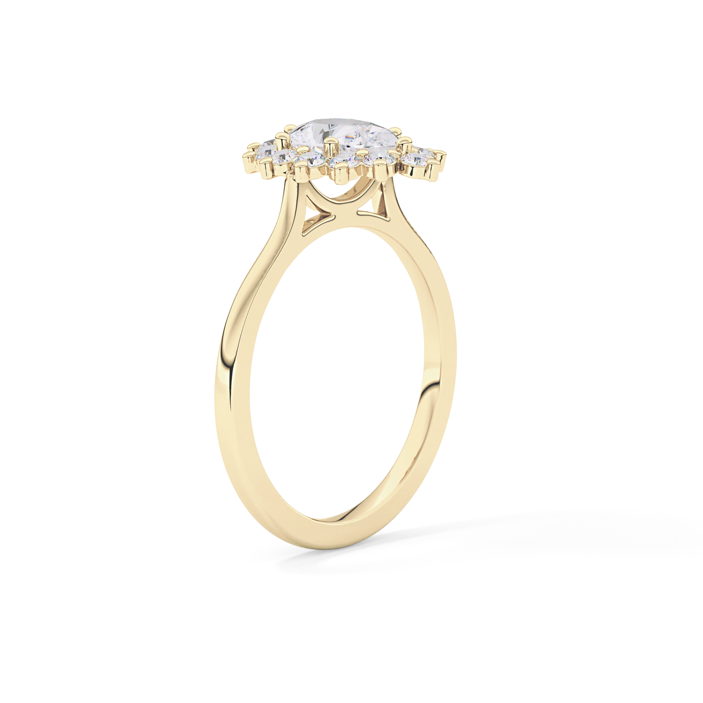 Pear Cut 0.81 Carat Moissanite Ring – Halo Setting in Gold