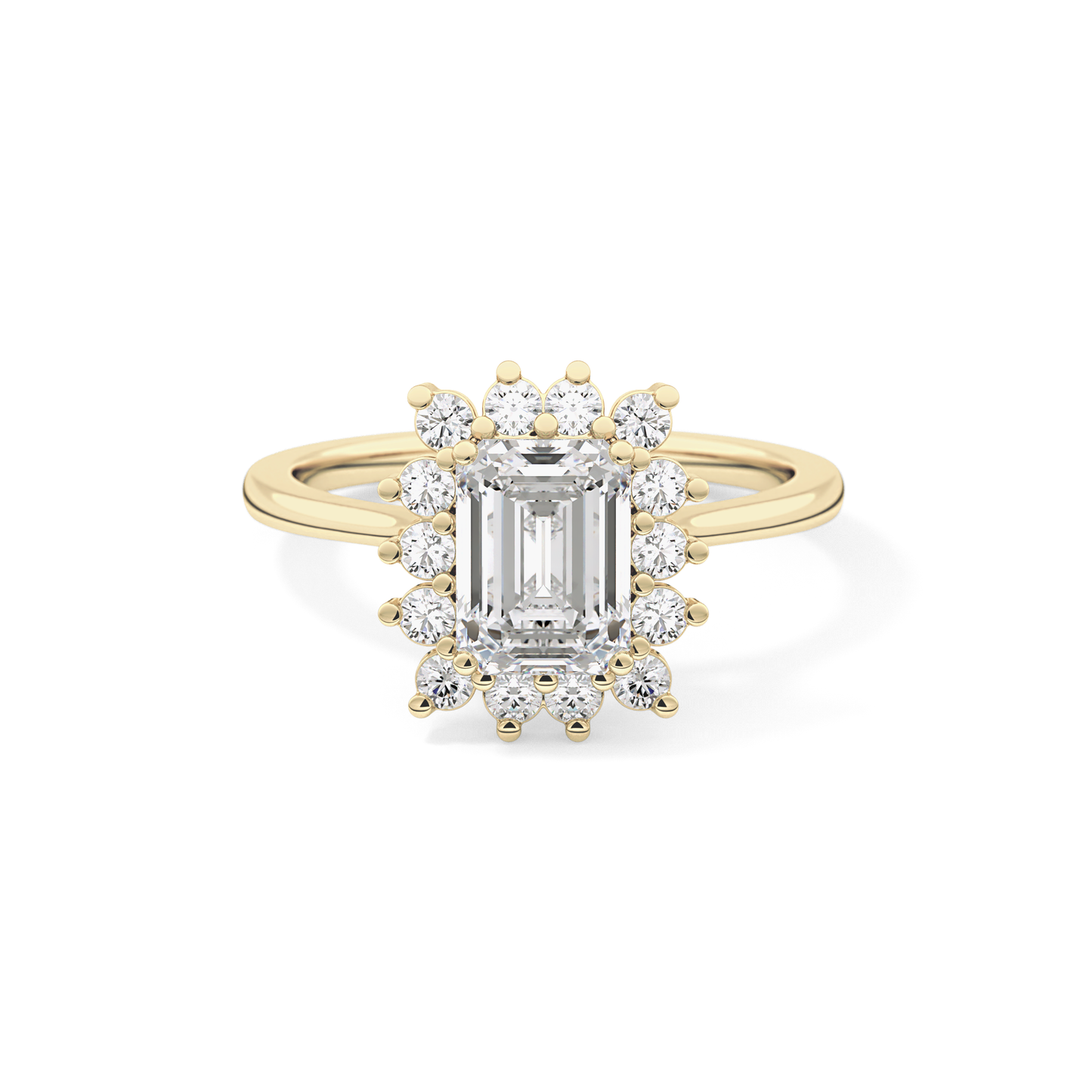 Emerald Cut 1.31 Carat Moissanite Ring – Halo Setting in Gold