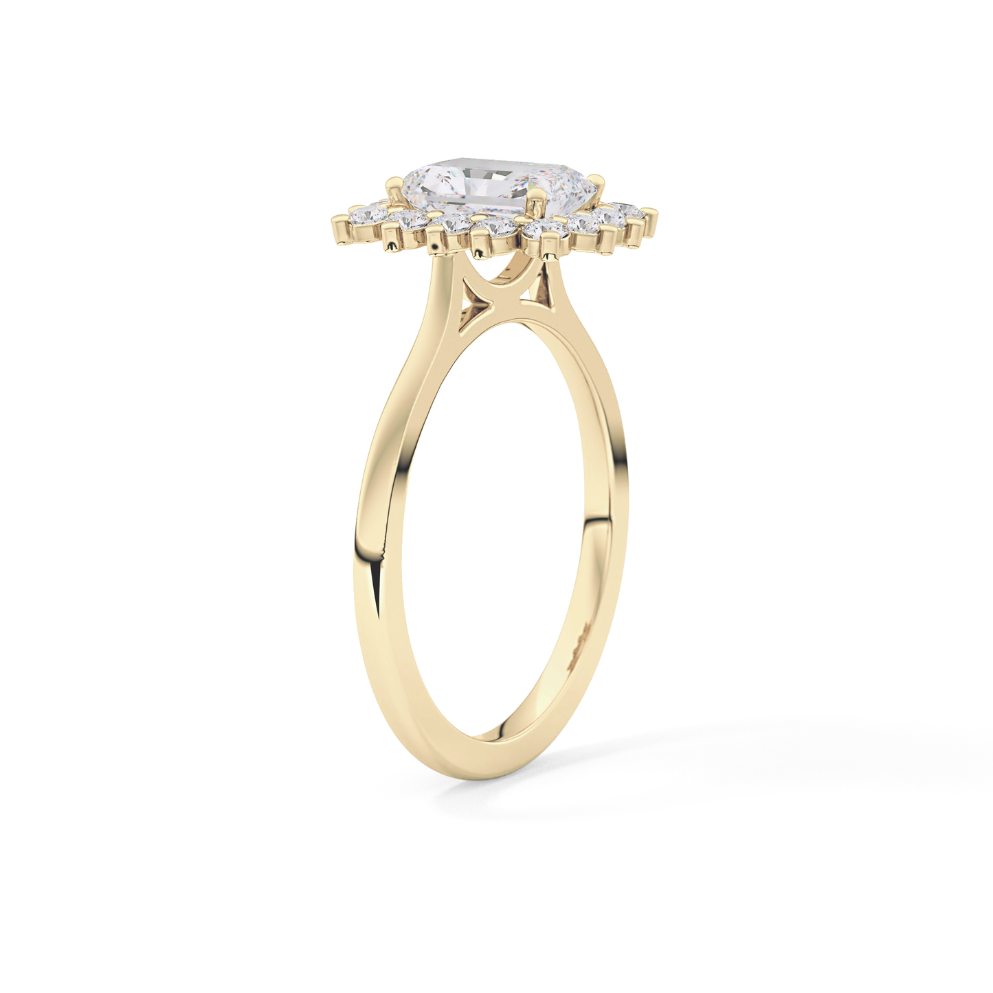 Radiant Cut 1.21 Carat Moissanite Ring – Halo Setting in Gold
