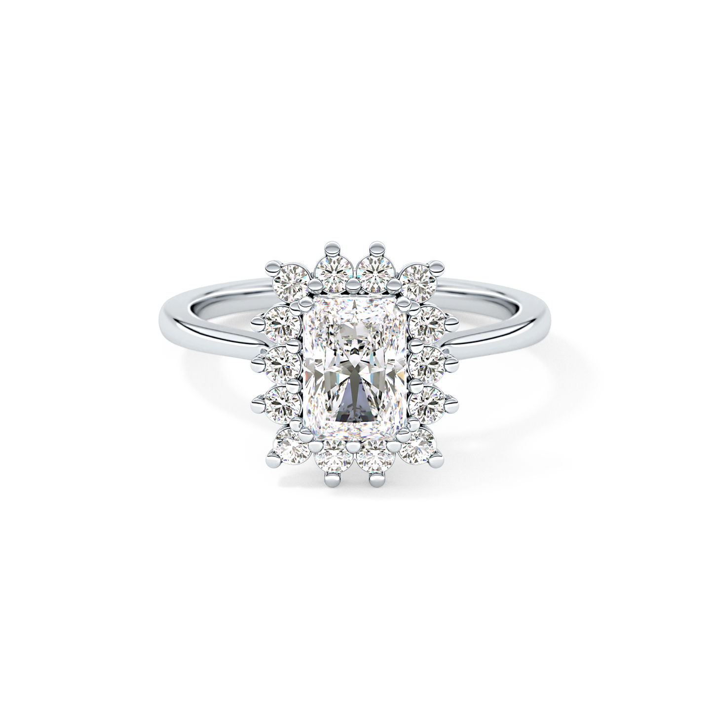 Radiant Cut 1.21 Carat Moissanite Ring – Halo Setting in Gold