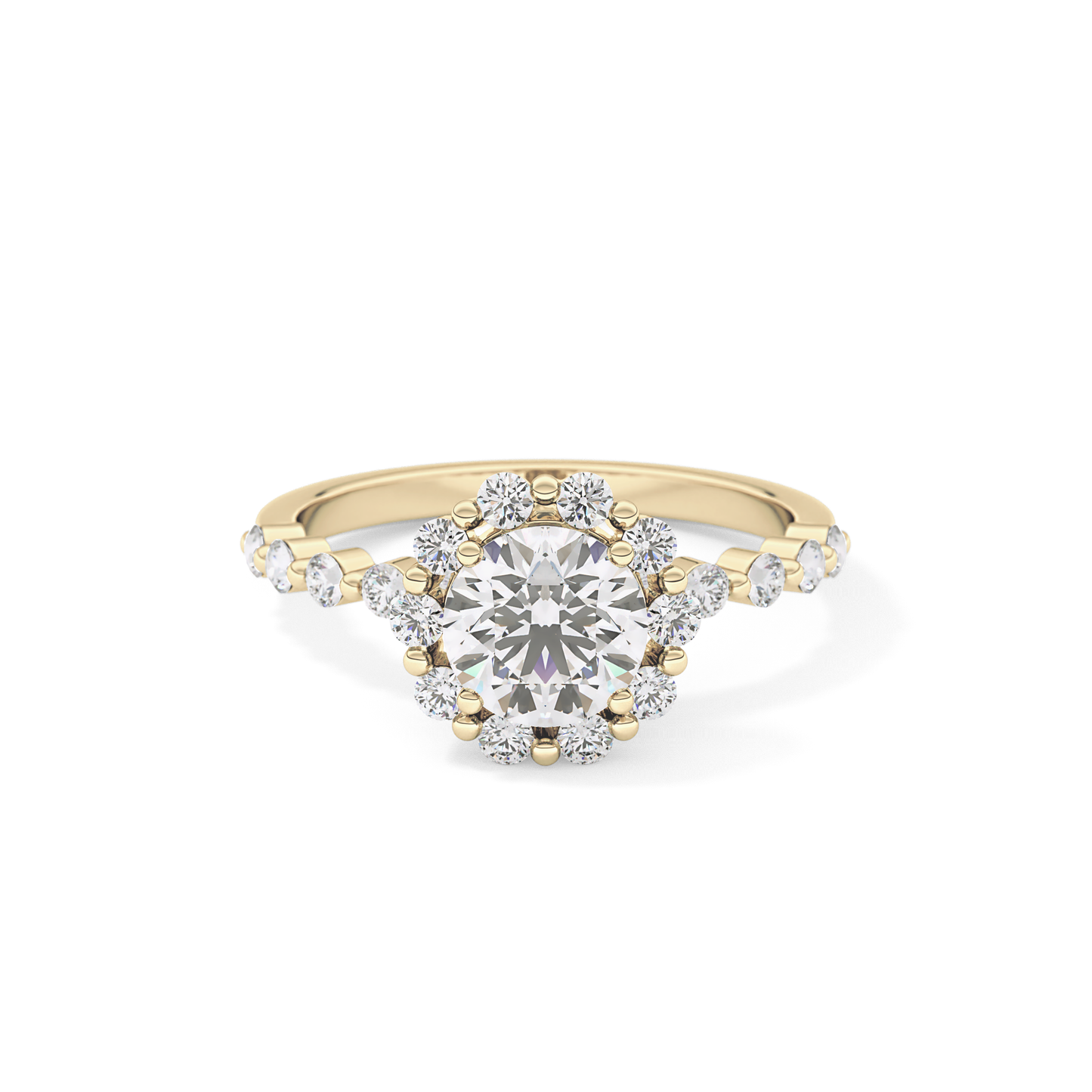 Radiant Cut 1.03 Carat Moissanite Ring – Halo and Pave Setting in Gold