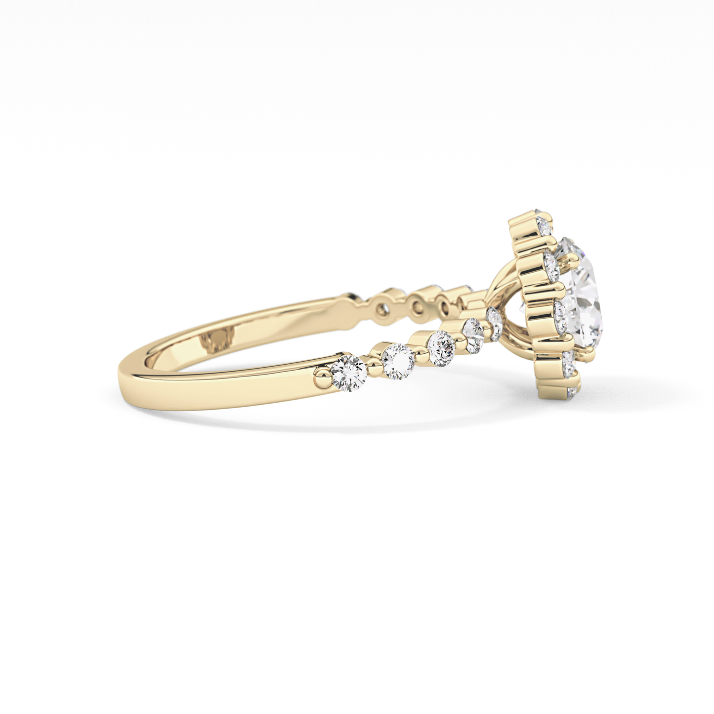 Radiant Cut 1.03 Carat Moissanite Ring – Halo and Pave Setting in Gold