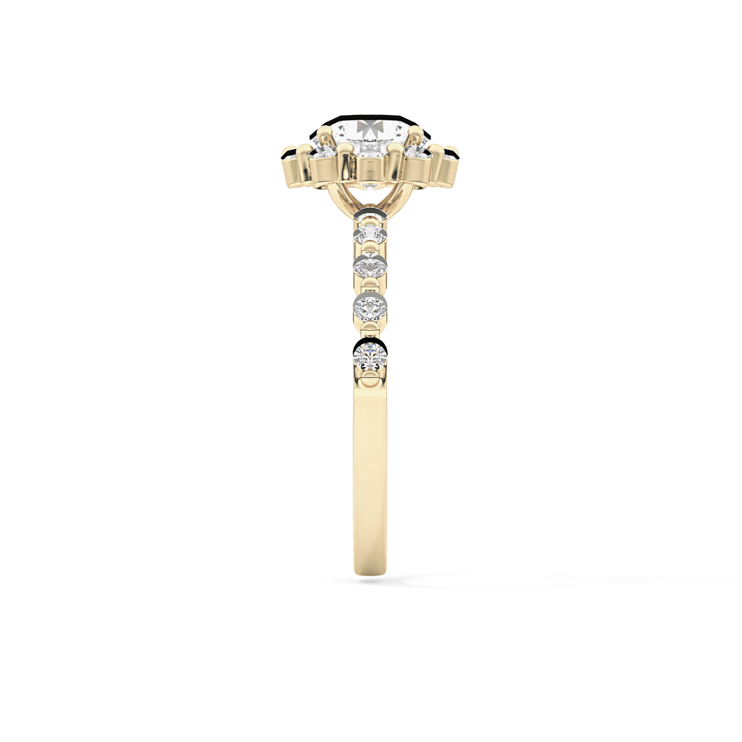 Radiant Cut 1.03 Carat Moissanite Ring – Halo and Pave Setting in Gold