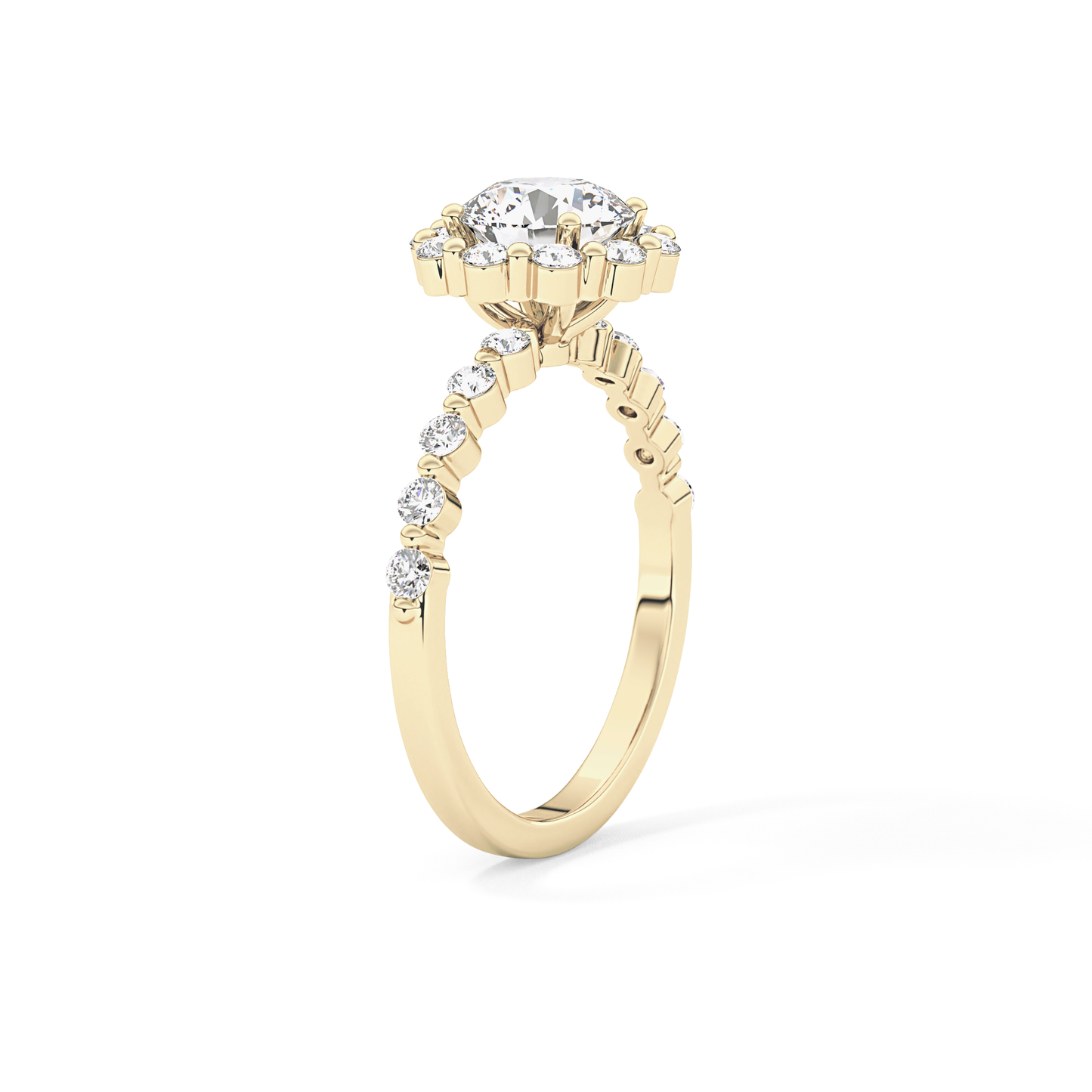 Radiant Cut 1.03 Carat Moissanite Ring – Halo and Pave Setting in Gold