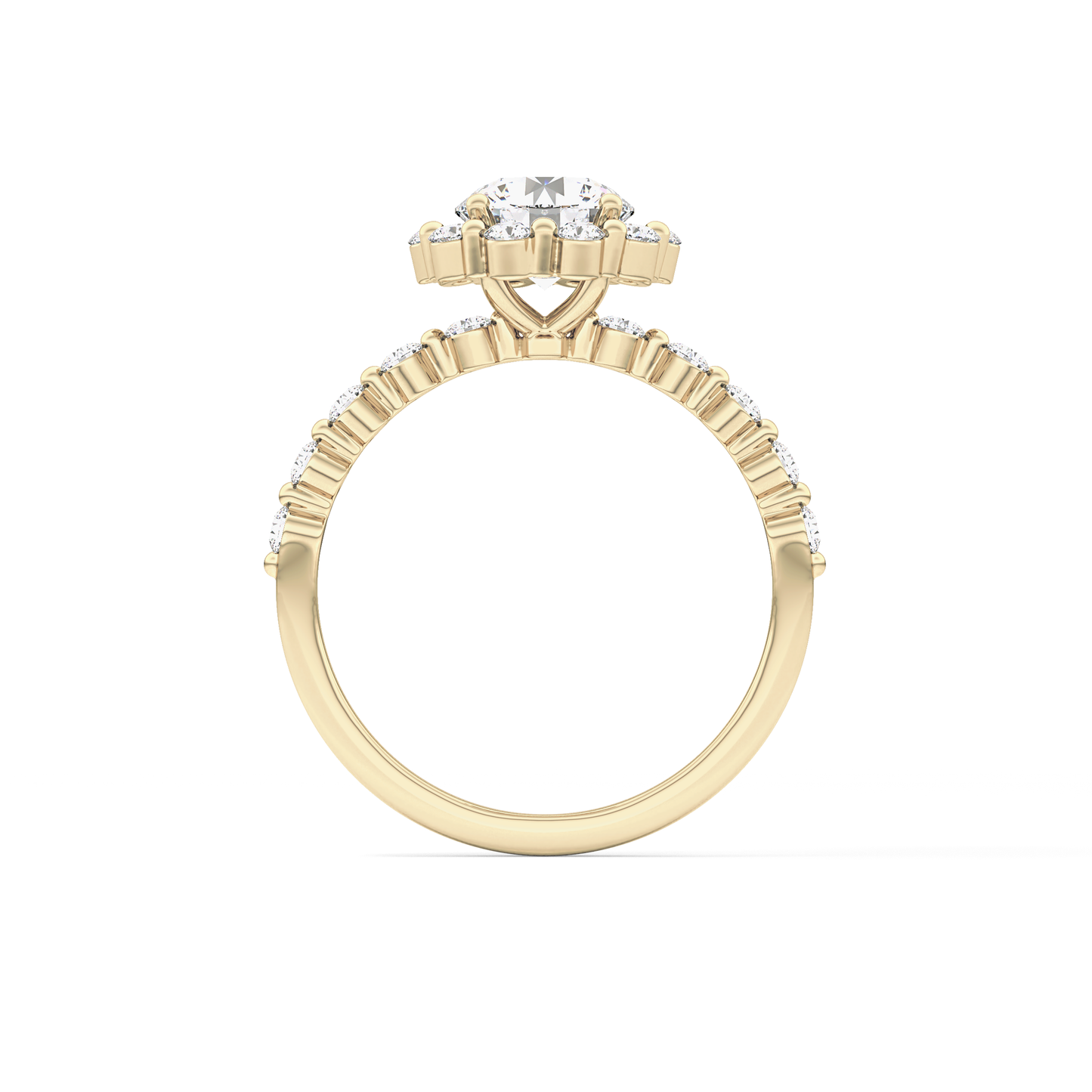 Radiant Cut 1.03 Carat Moissanite Ring – Halo and Pave Setting in Gold