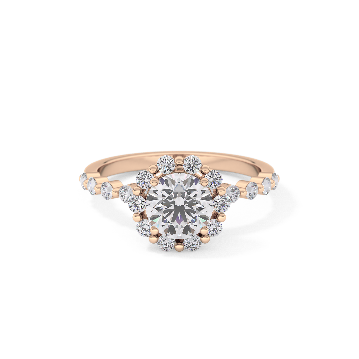 Radiant Cut 1.03 Carat Moissanite Ring – Halo and Pave Setting in Gold
