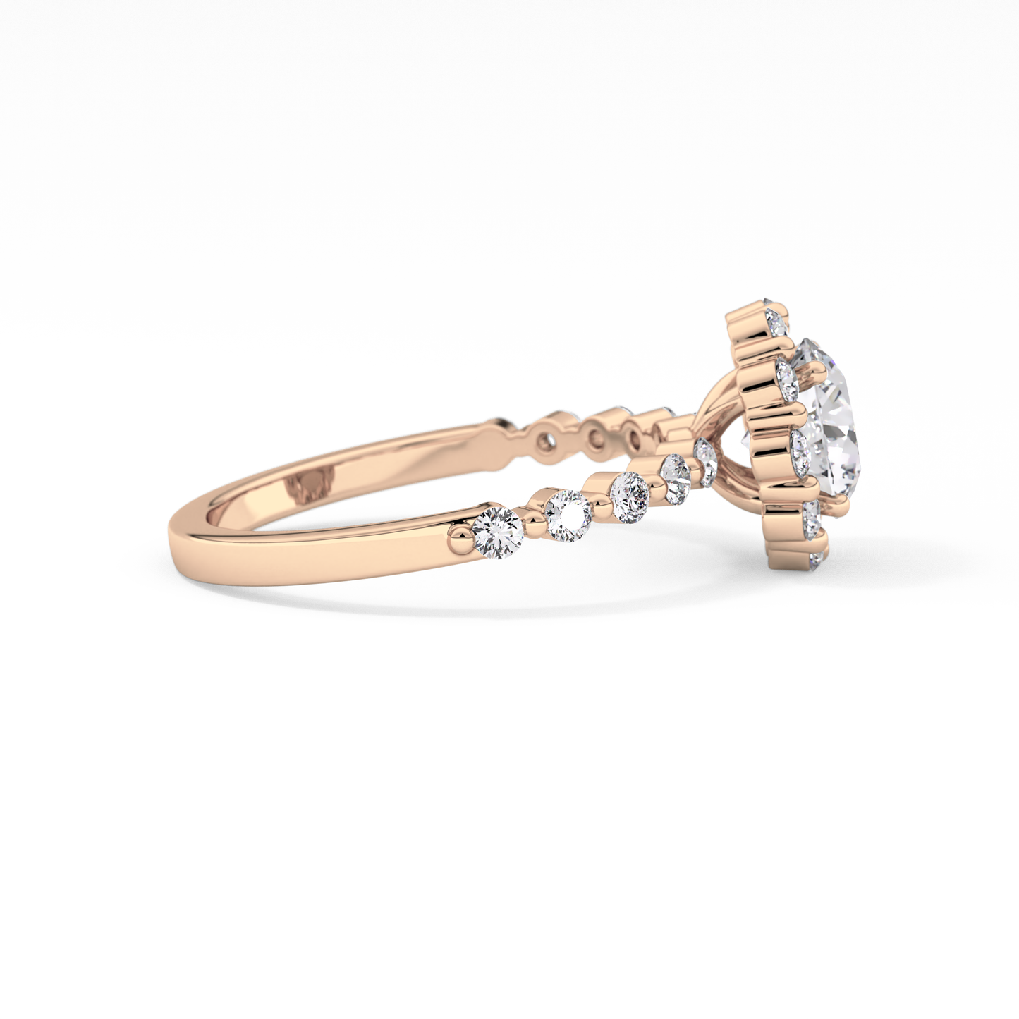 Radiant Cut 1.03 Carat Moissanite Ring – Halo and Pave Setting in Gold