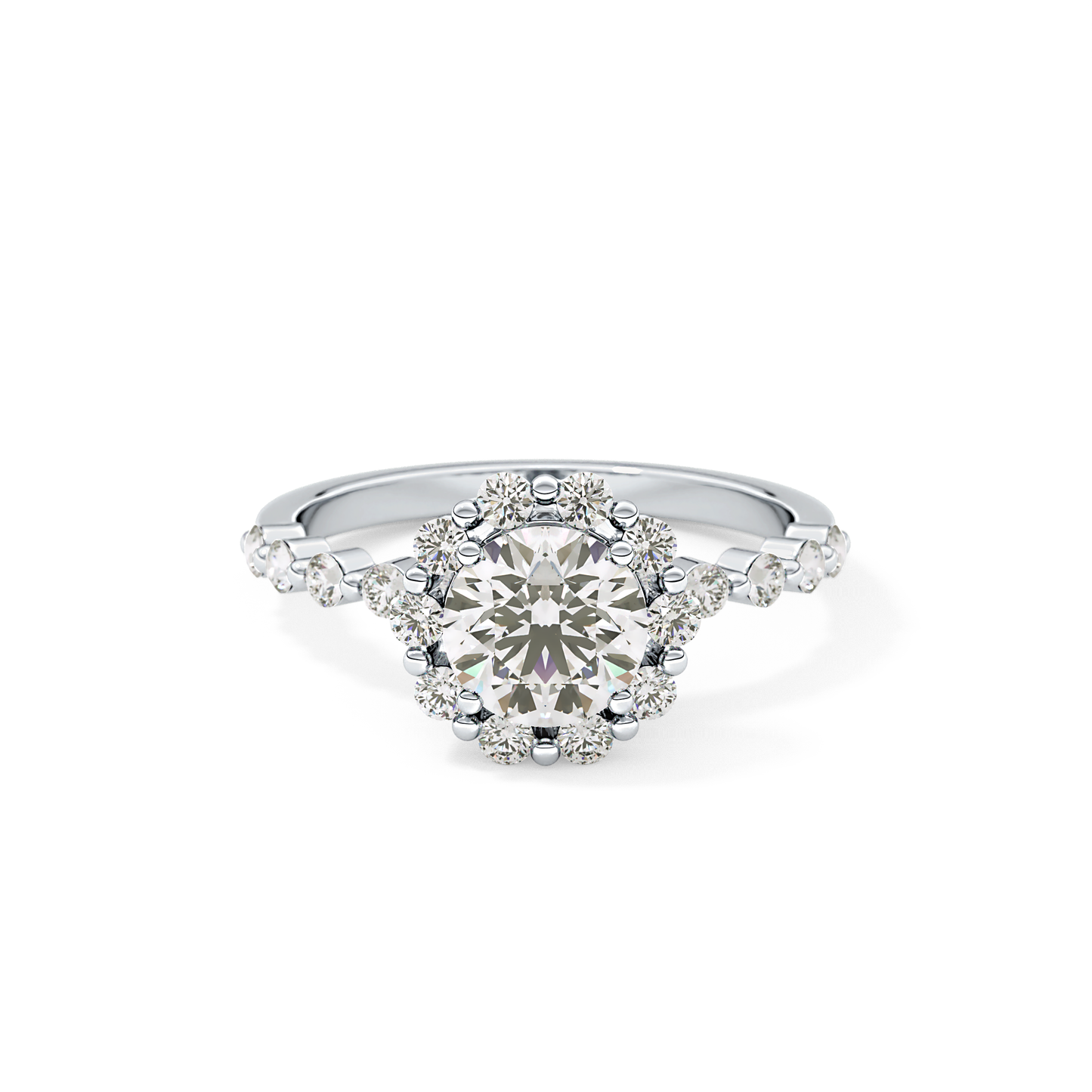Radiant Cut 1.03 Carat Moissanite Ring – Halo and Pave Setting in Gold