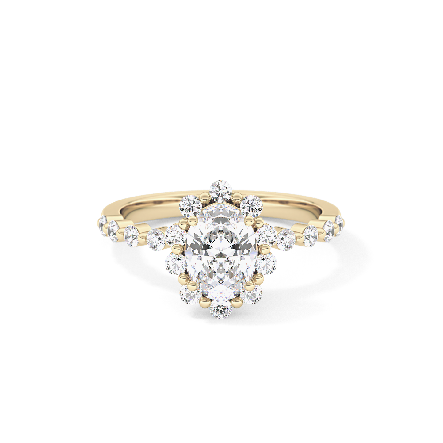 Oval Cut 0.83 Carat Moissanite Ring – Halo and Pave Setting in Gold