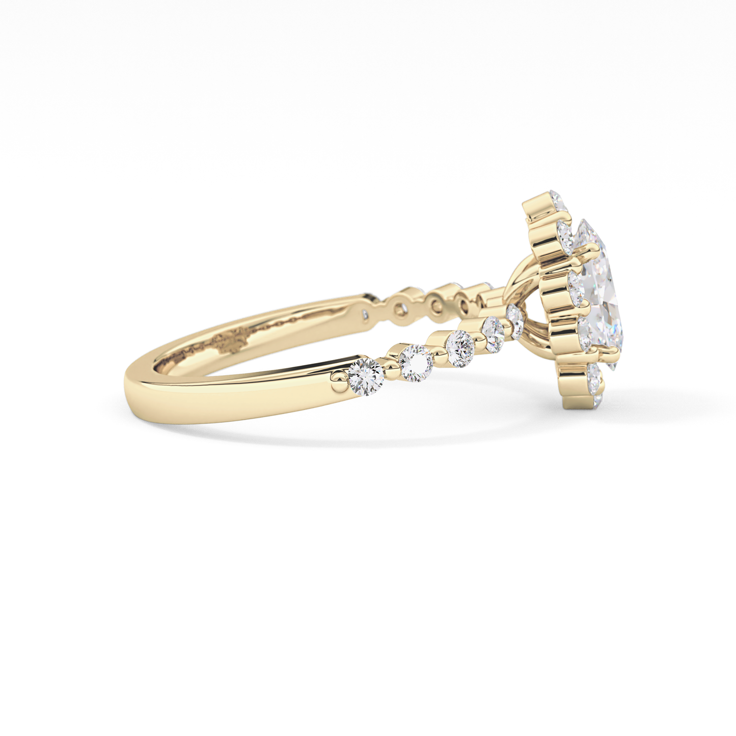 Oval Cut 0.83 Carat Moissanite Ring – Halo and Pave Setting in Gold