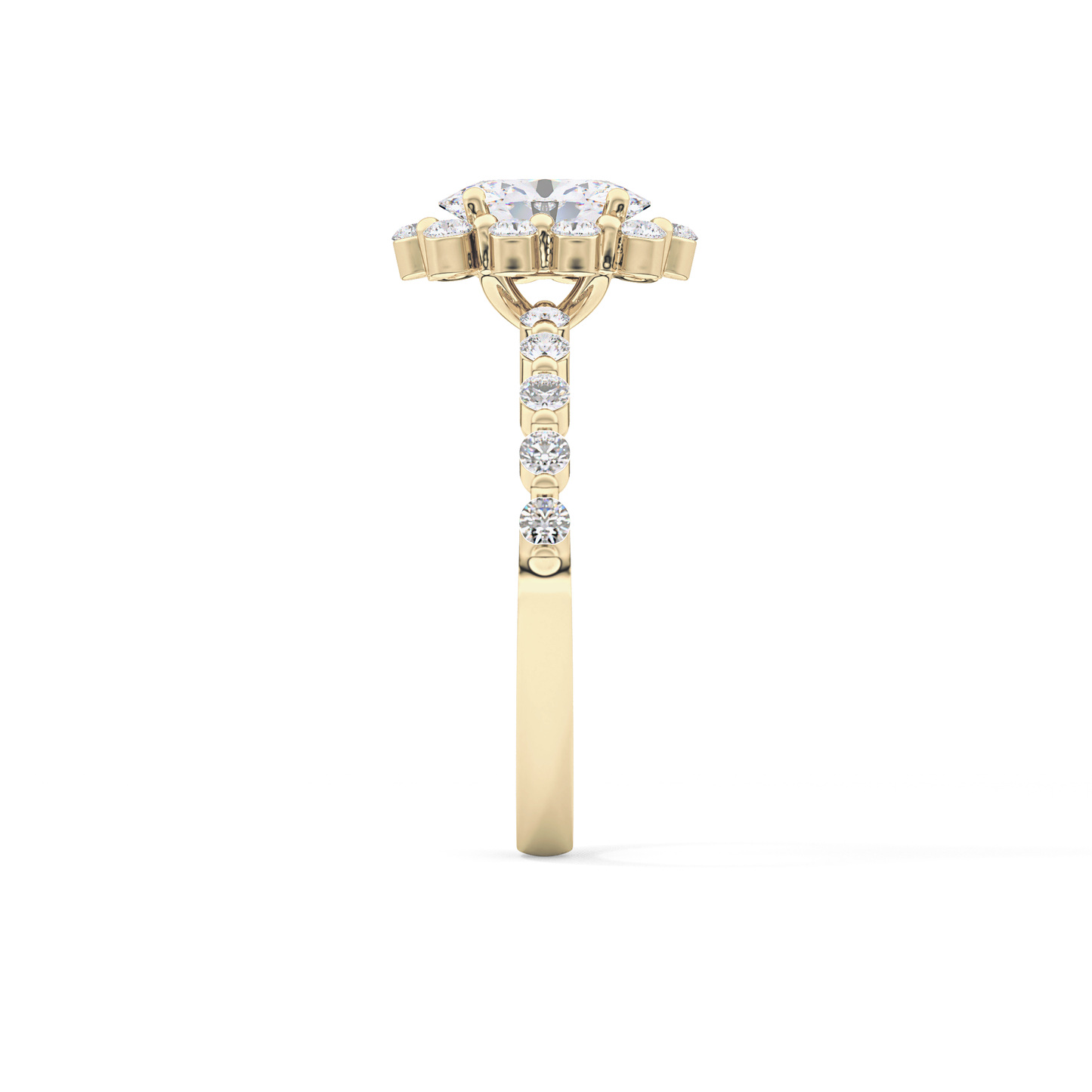 Oval Cut 0.83 Carat Moissanite Ring – Halo and Pave Setting in Gold