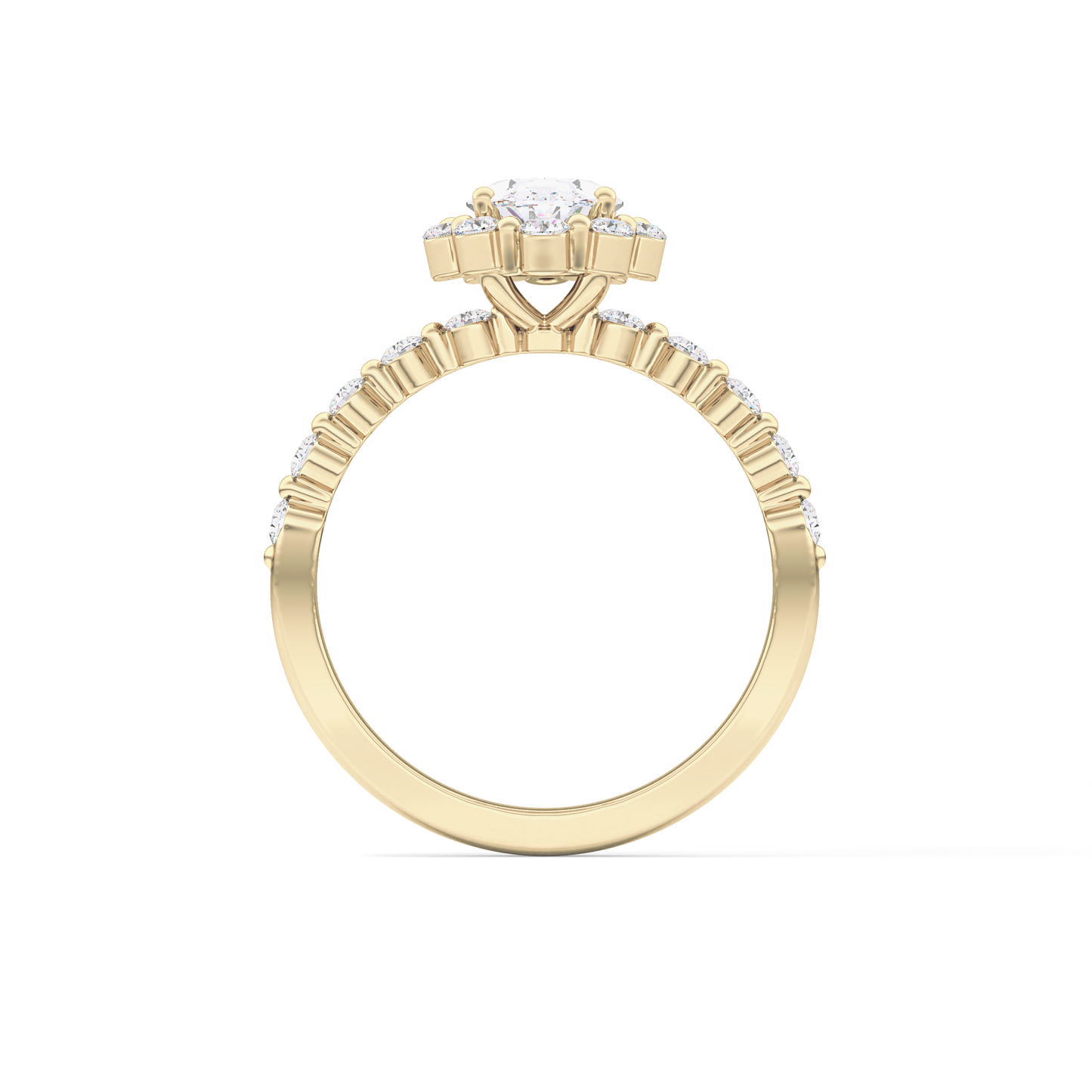 Oval Cut 0.83 Carat Moissanite Ring – Halo and Pave Setting in Gold