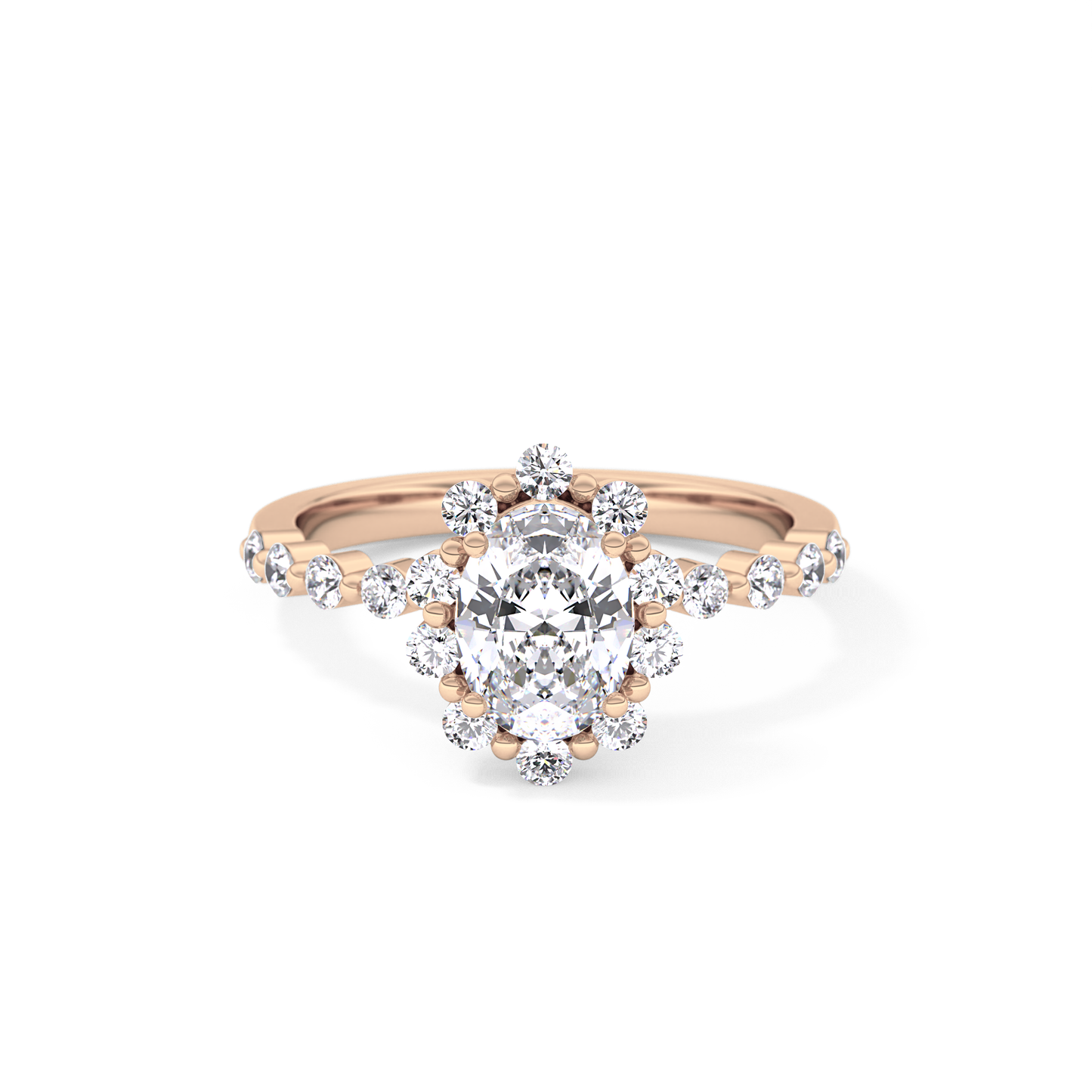 Oval Cut 0.83 Carat Moissanite Ring – Halo and Pave Setting in Gold