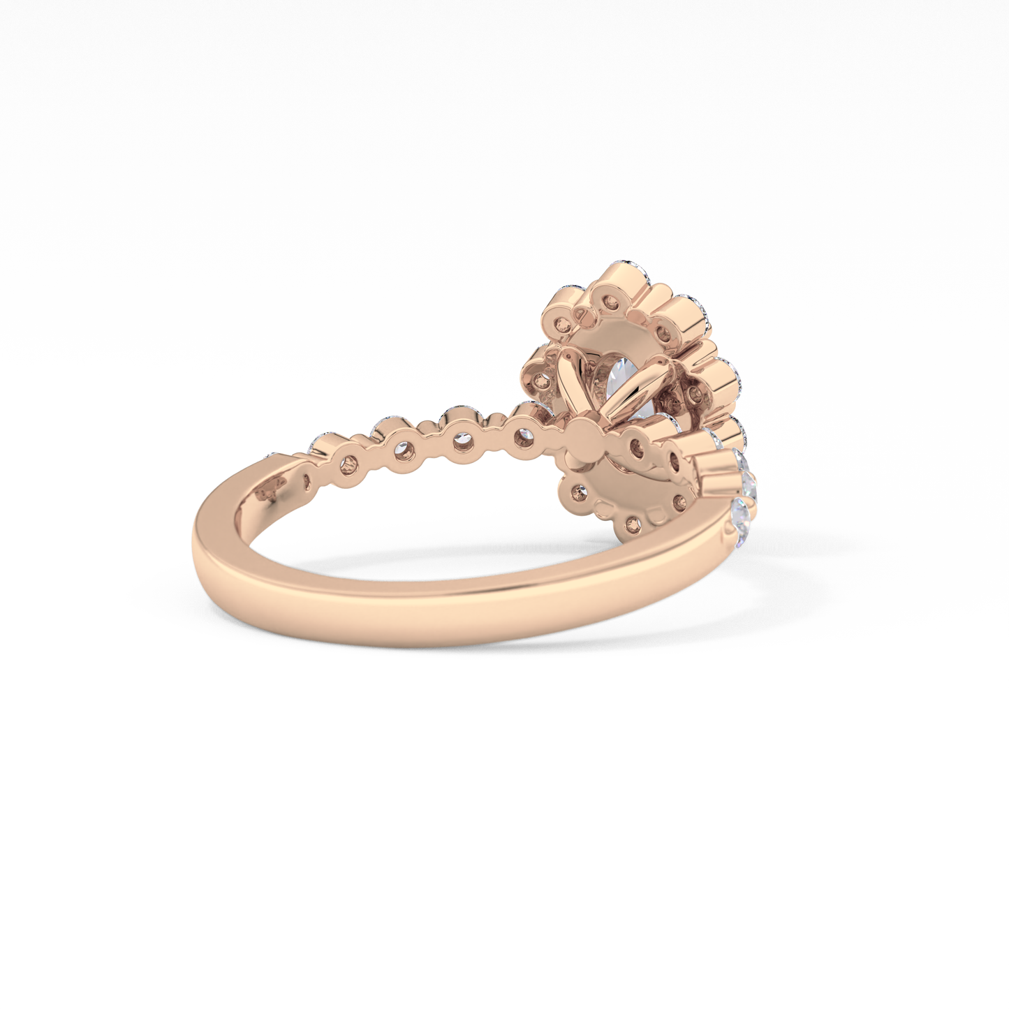 Oval Cut 0.83 Carat Moissanite Ring – Halo and Pave Setting in Gold