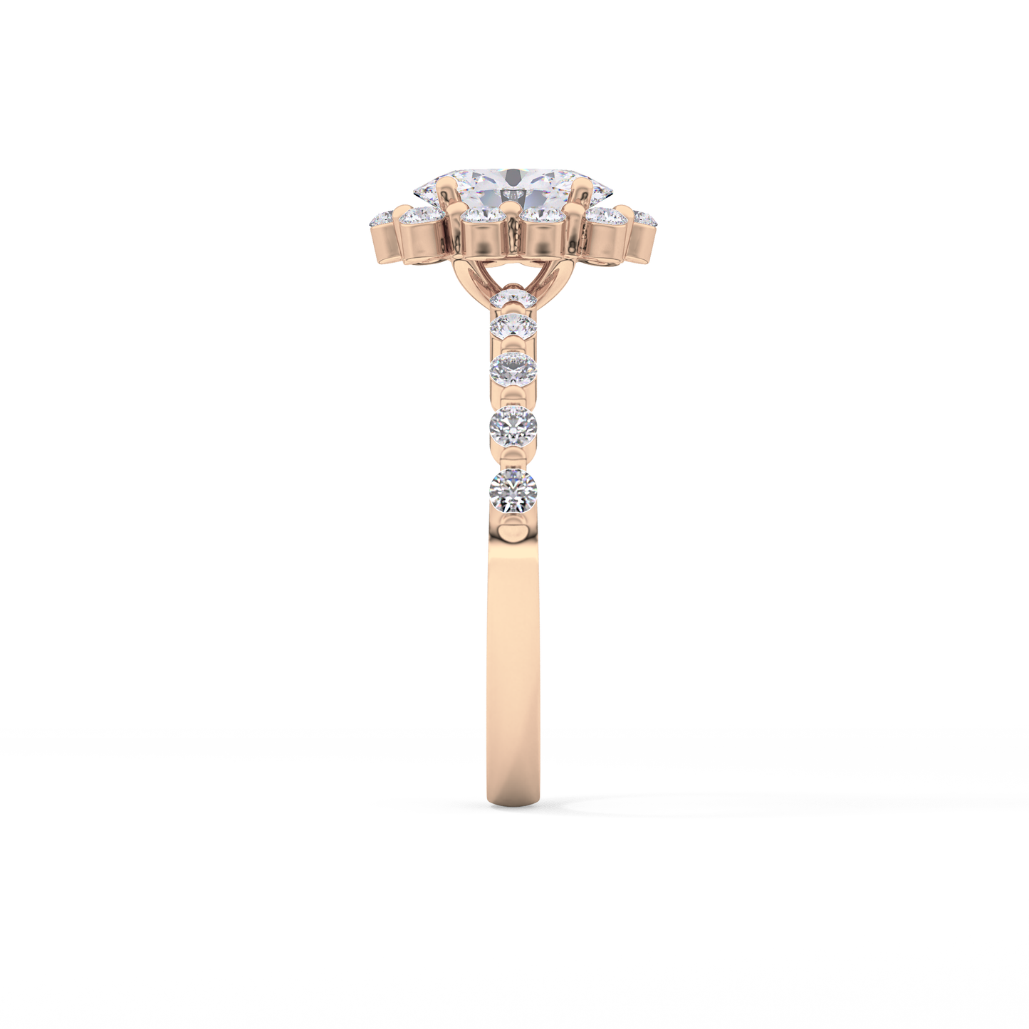 Oval Cut 0.83 Carat Moissanite Ring – Halo and Pave Setting in Gold