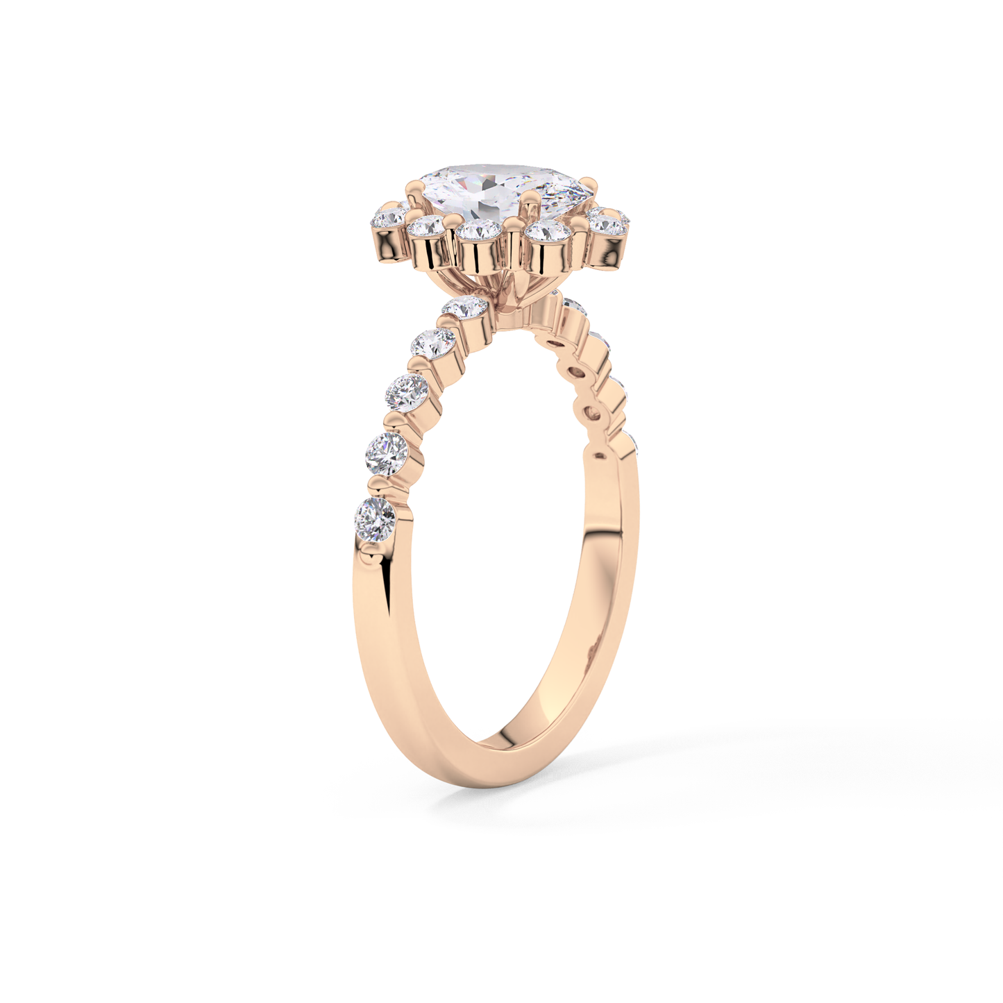 Oval Cut 0.83 Carat Moissanite Ring – Halo and Pave Setting in Gold