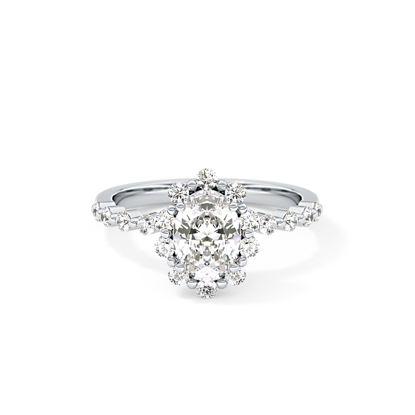 Oval Cut 0.83 Carat Moissanite Ring – Halo and Pave Setting in Gold
