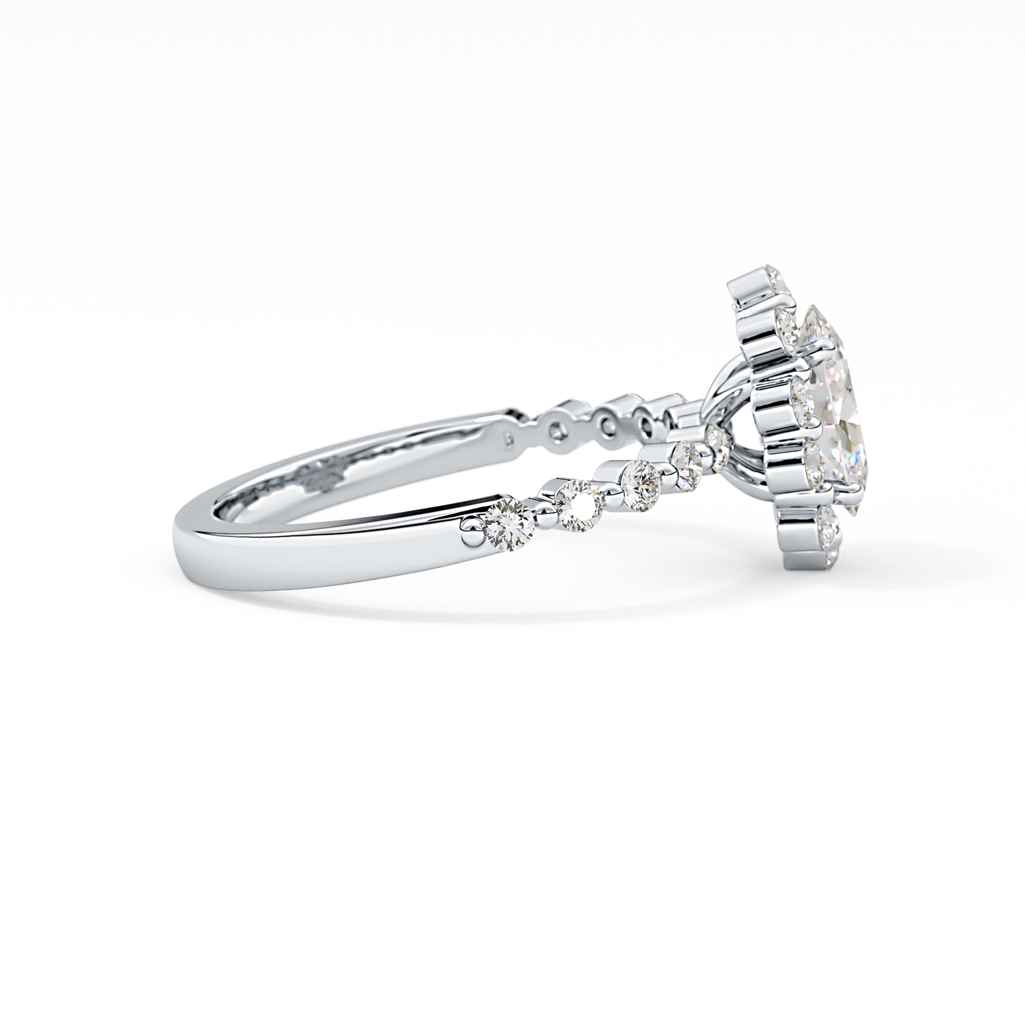 Oval Cut 0.83 Carat Moissanite Ring – Halo and Pave Setting in Gold