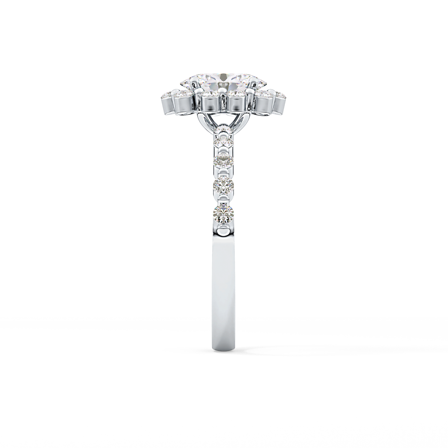 Oval Cut 0.83 Carat Moissanite Ring – Halo and Pave Setting in Gold