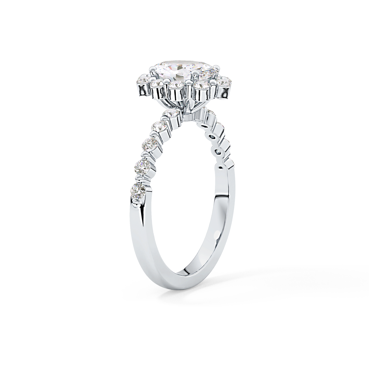 Oval Cut 0.83 Carat Moissanite Ring – Halo and Pave Setting in Gold