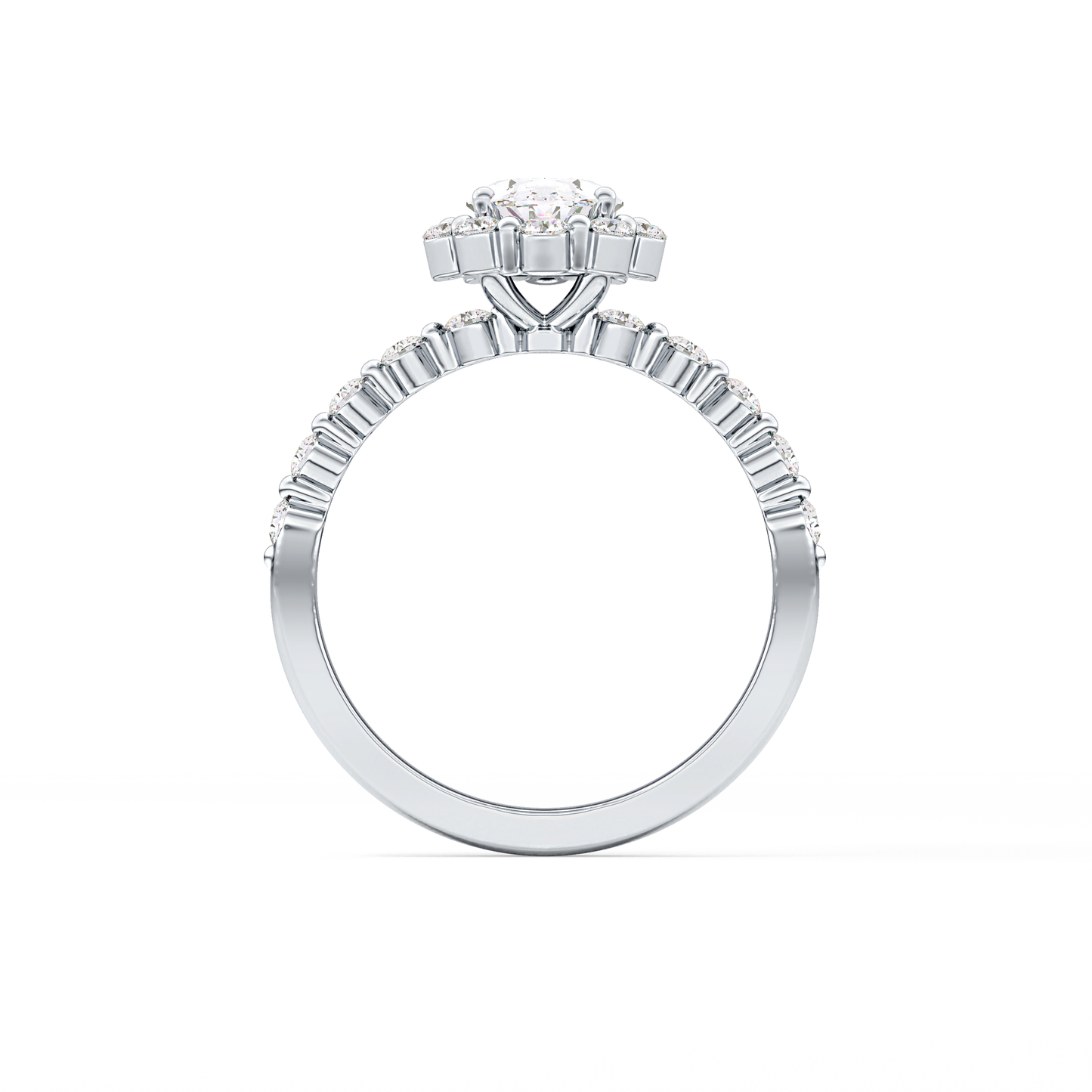 Oval Cut 0.83 Carat Moissanite Ring – Halo and Pave Setting in Gold
