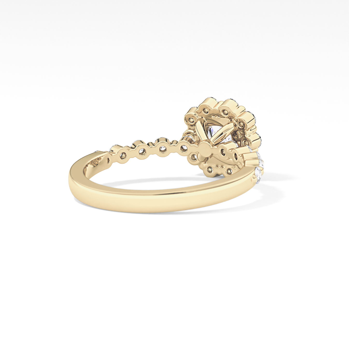 Cushion Cut 0.86 Carat Moissanite Ring – Halo and Pave Setting in Gold