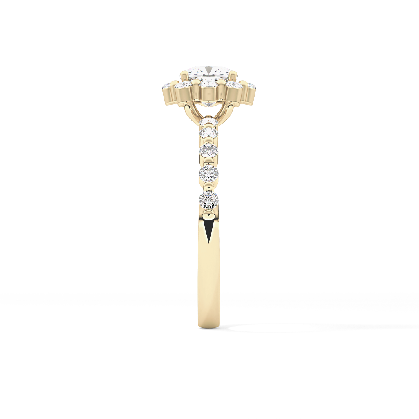 Cushion Cut 0.86 Carat Moissanite Ring – Halo and Pave Setting in Gold