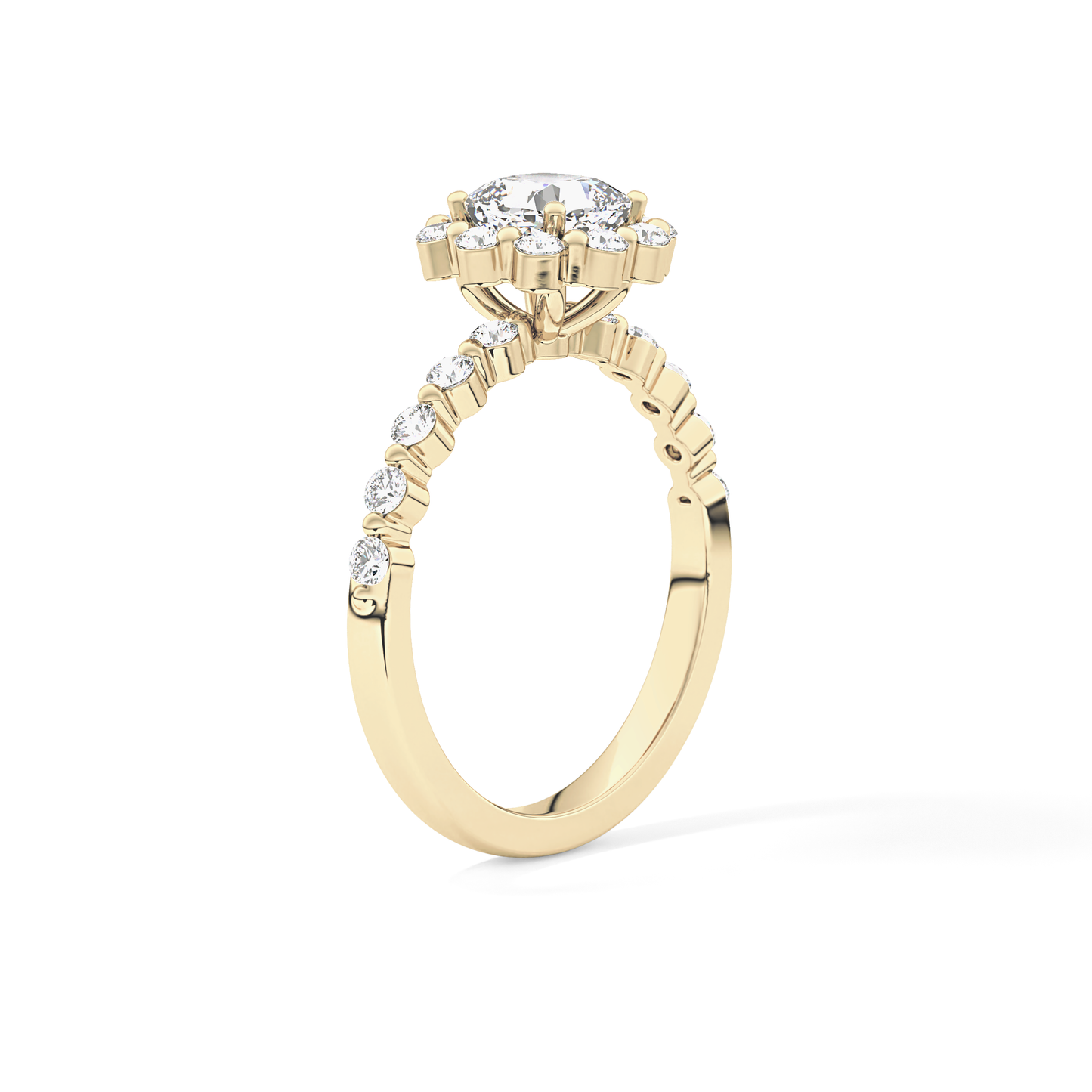 Cushion Cut 0.86 Carat Moissanite Ring – Halo and Pave Setting in Gold