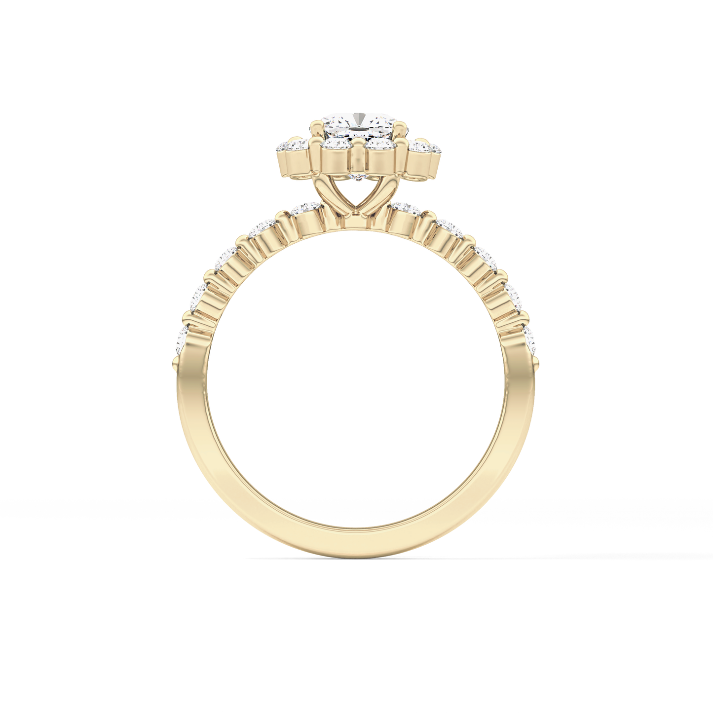 Cushion Cut 0.86 Carat Moissanite Ring – Halo and Pave Setting in Gold