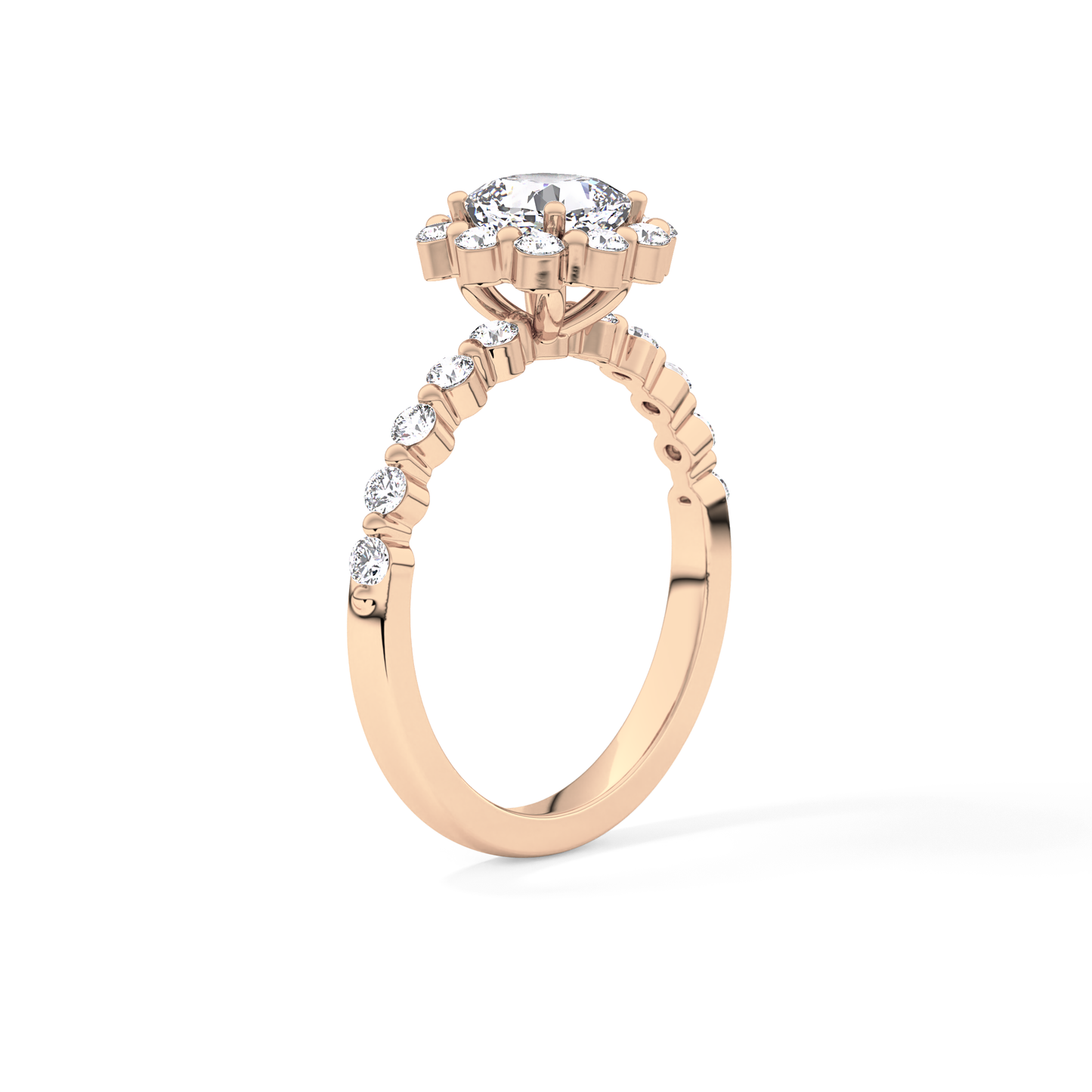 Cushion Cut 0.86 Carat Moissanite Ring – Halo and Pave Setting in Gold