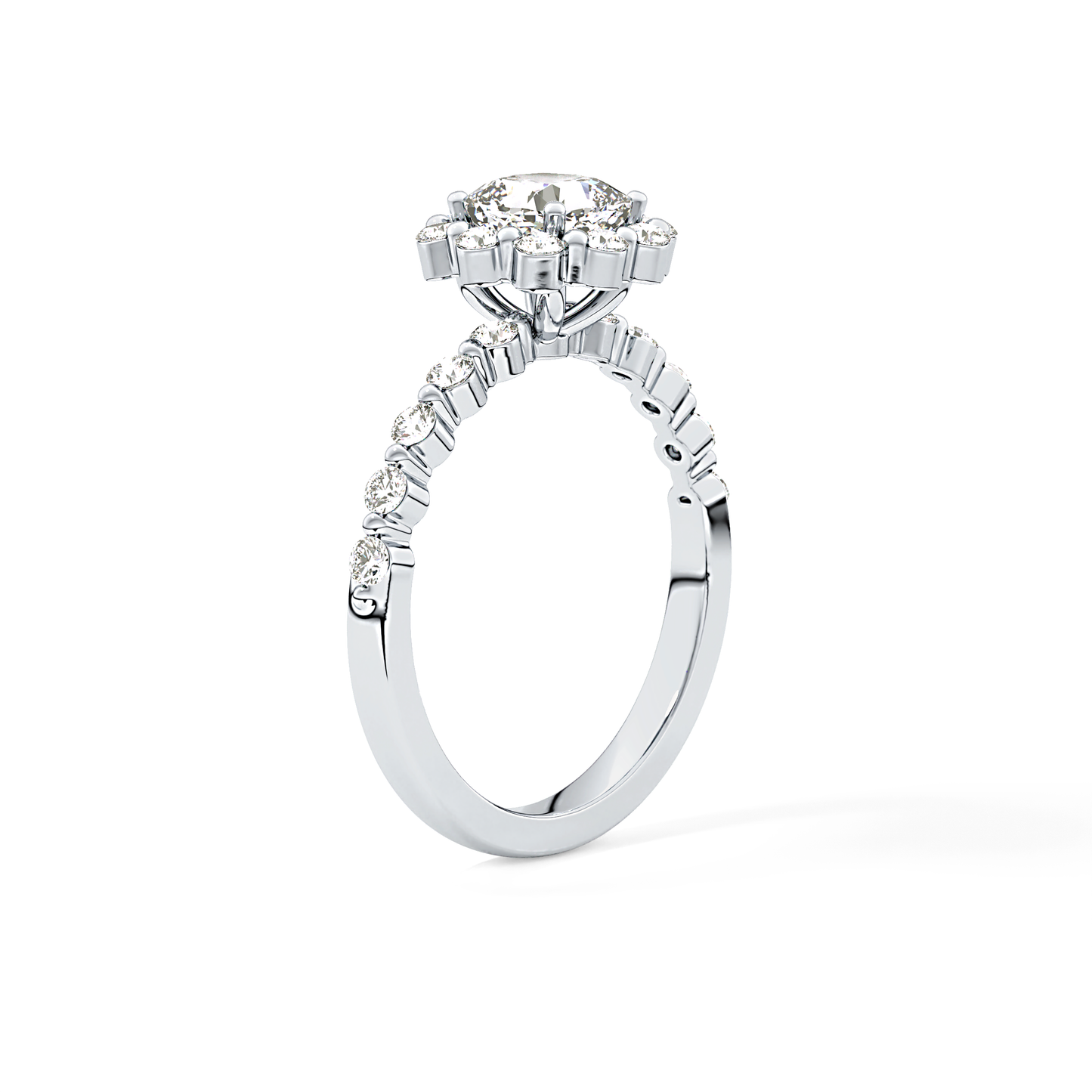 Cushion Cut 0.86 Carat Moissanite Ring – Halo and Pave Setting in Gold