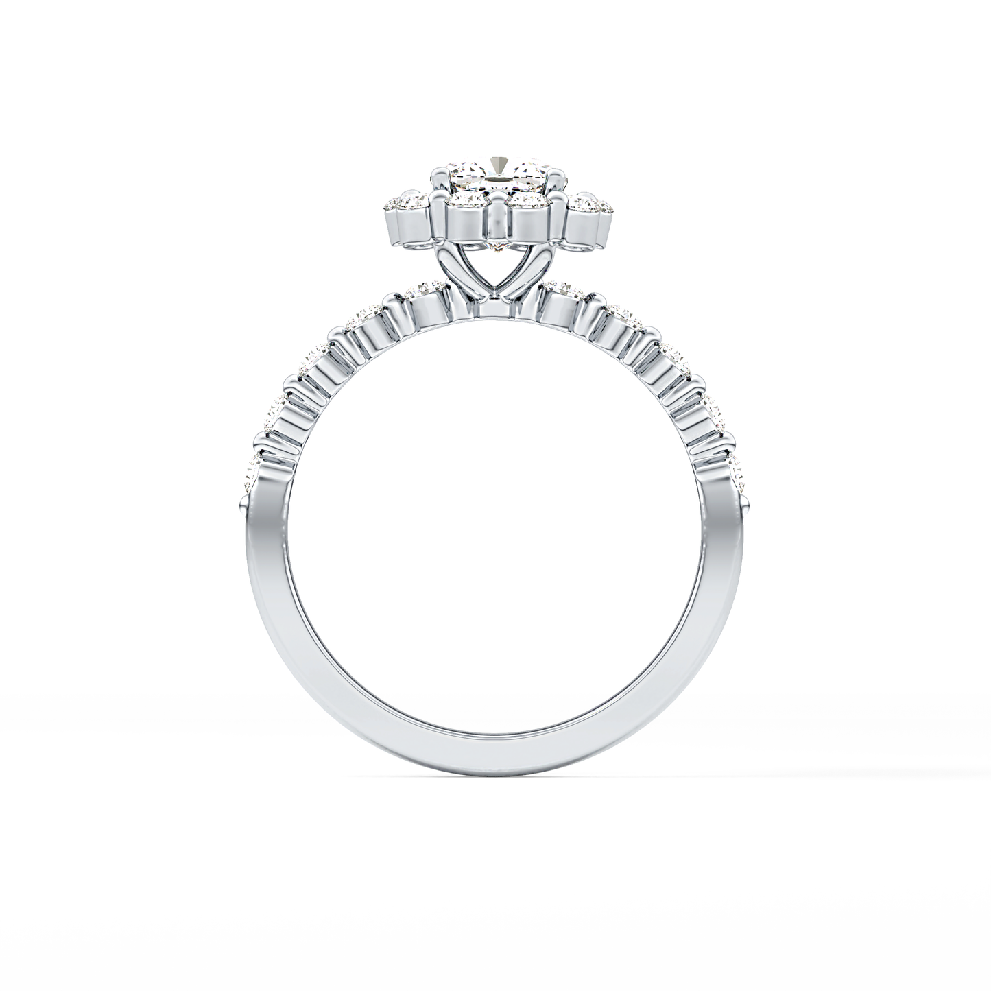 Cushion Cut 0.86 Carat Moissanite Ring – Halo and Pave Setting in Gold