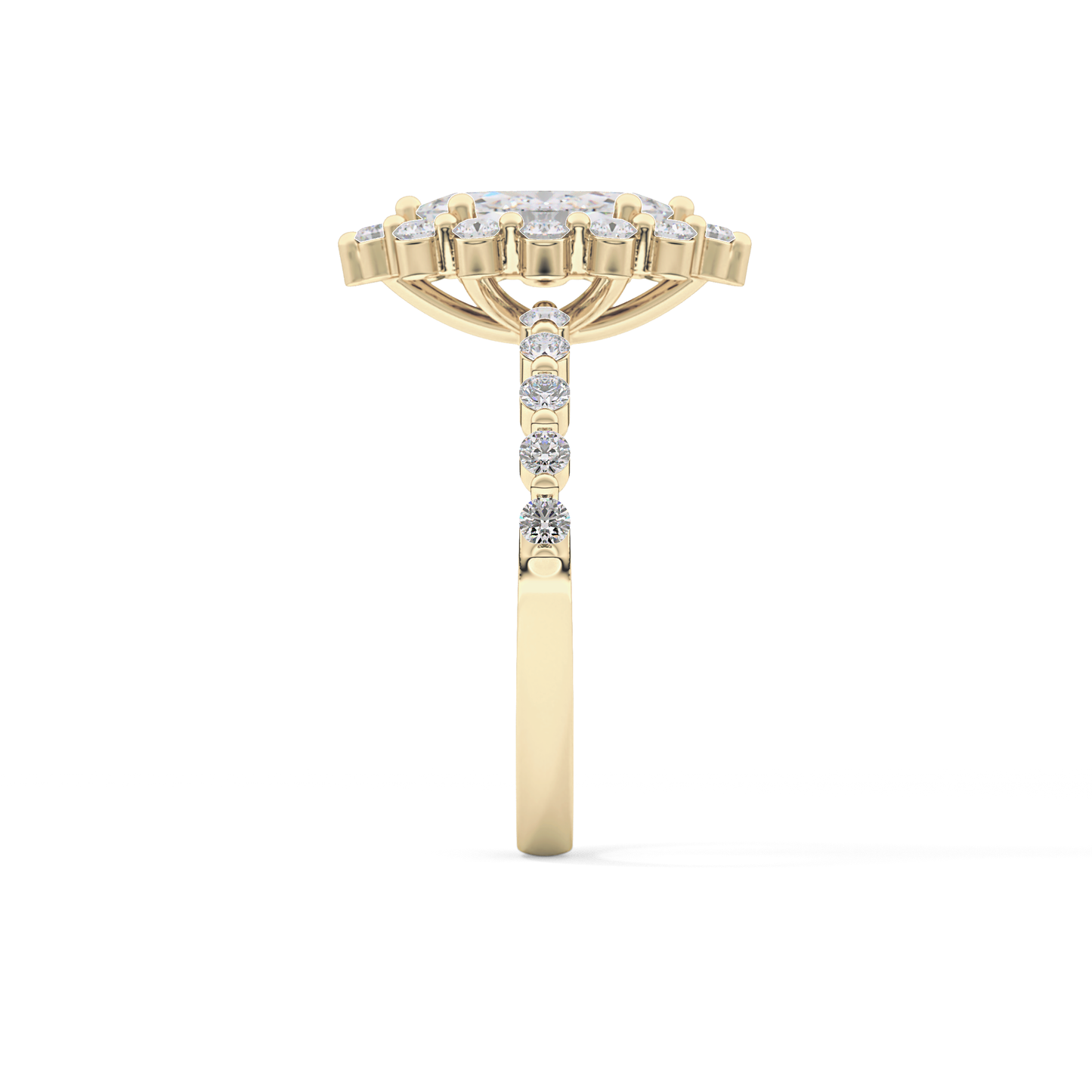 Marquise Cut 0.82 Carat Moissanite Ring – Halo and Pave Setting in Gold
