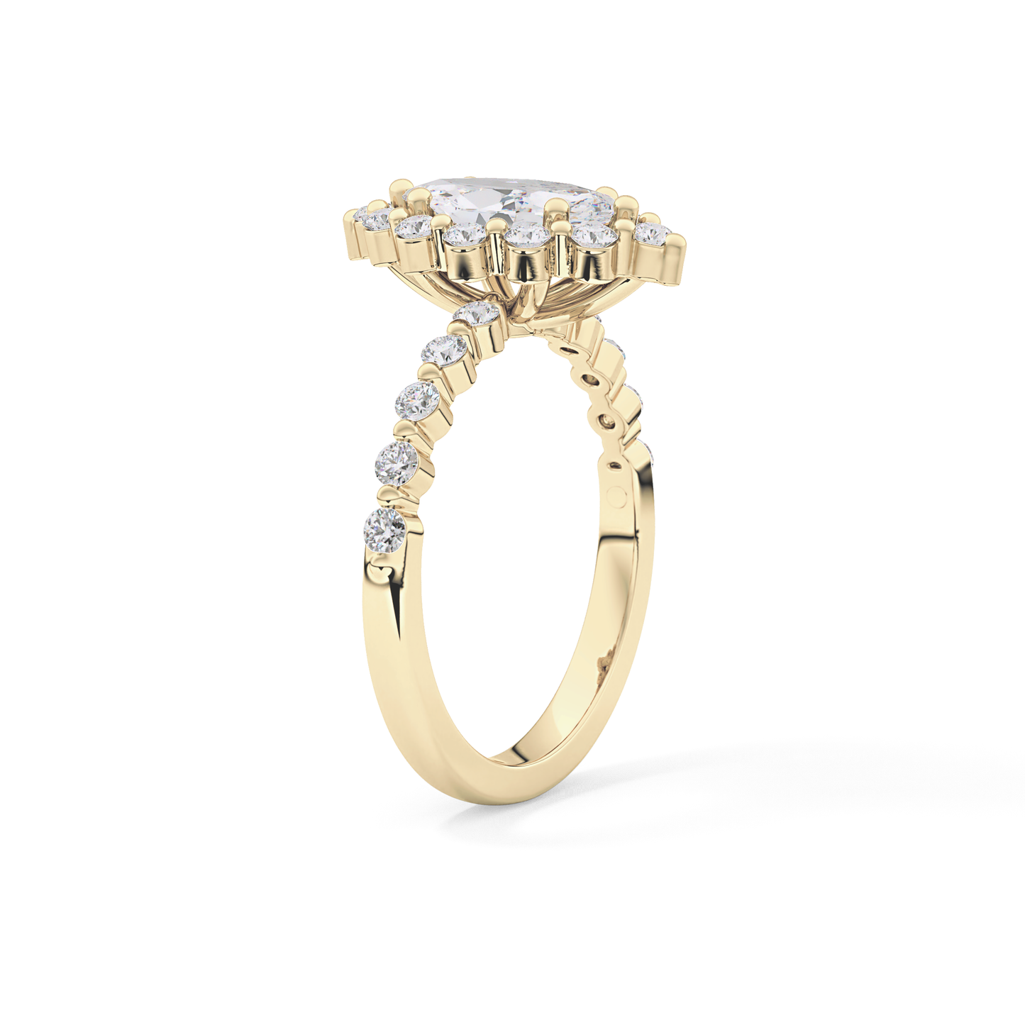 Marquise Cut 0.82 Carat Moissanite Ring – Halo and Pave Setting in Gold