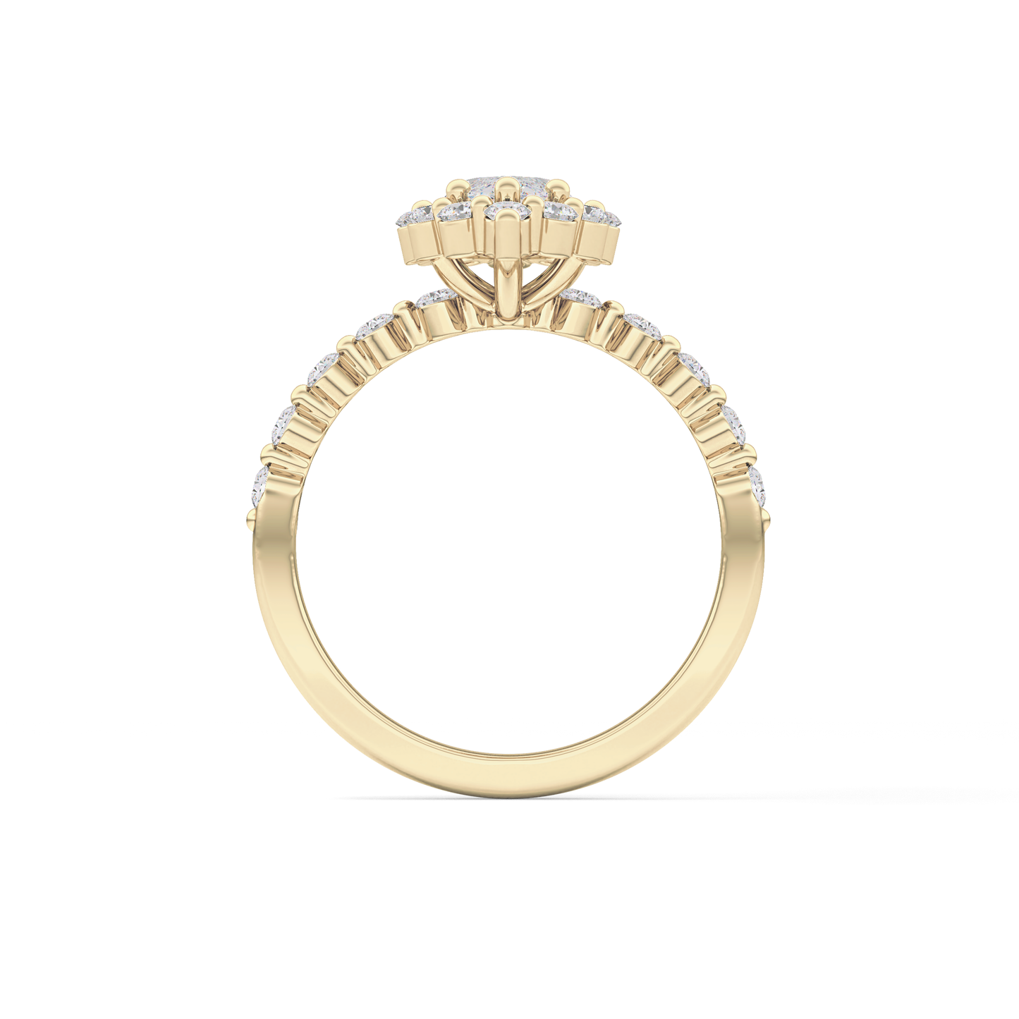 Marquise Cut 0.82 Carat Moissanite Ring – Halo and Pave Setting in Gold