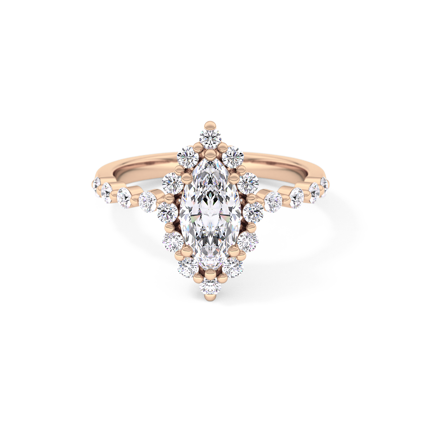 Marquise Cut 0.82 Carat Moissanite Ring – Halo and Pave Setting in Gold