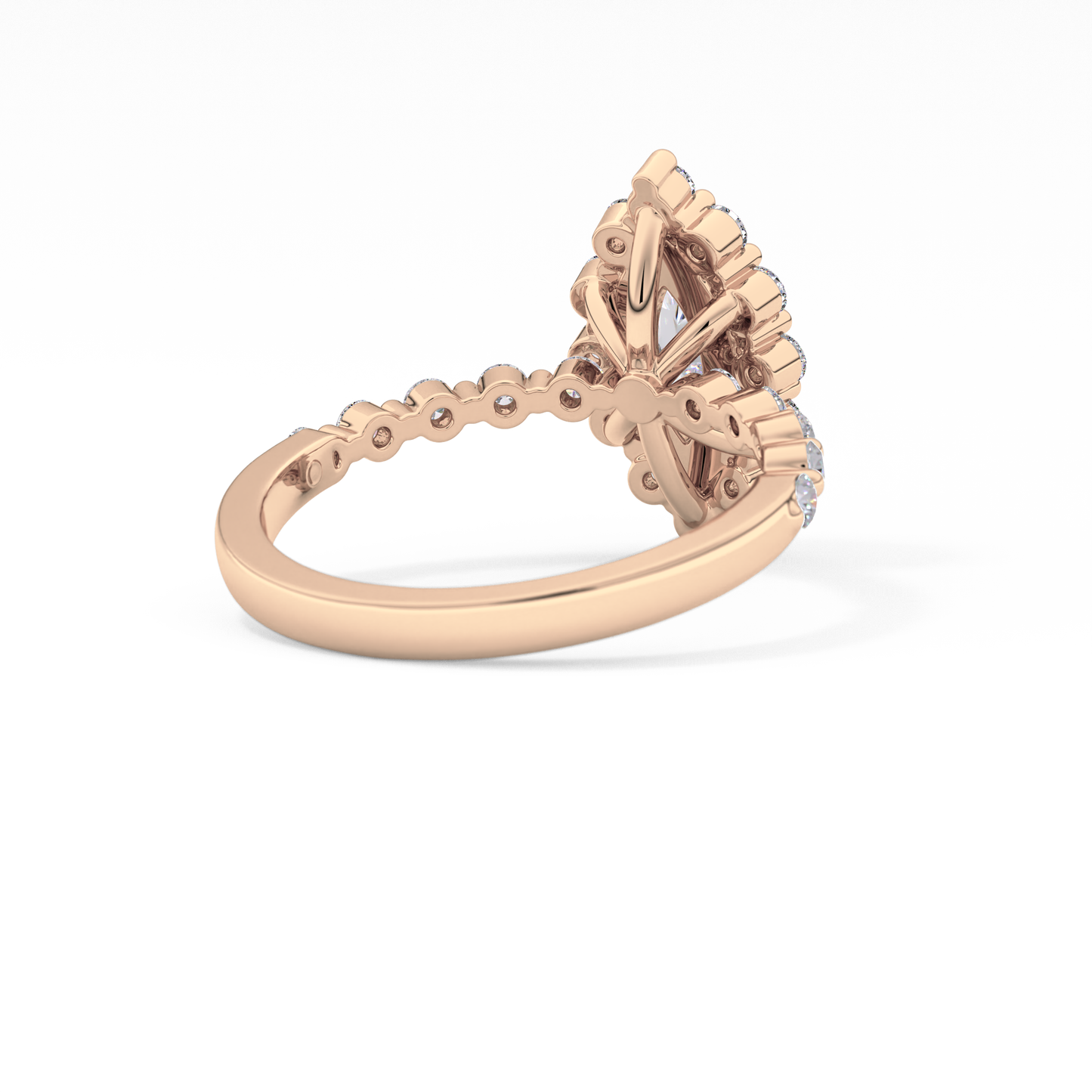 Marquise Cut 0.82 Carat Moissanite Ring – Halo and Pave Setting in Gold